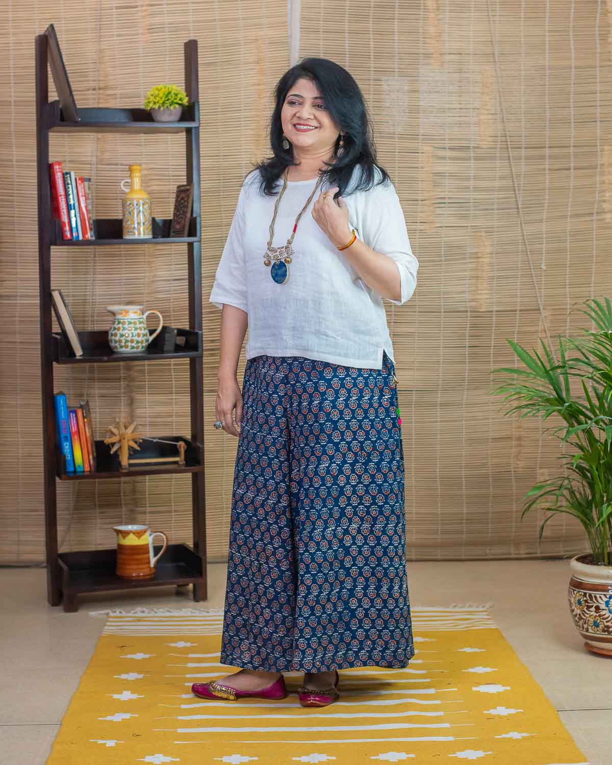 Flared Indigo Ajrakh bottom wear