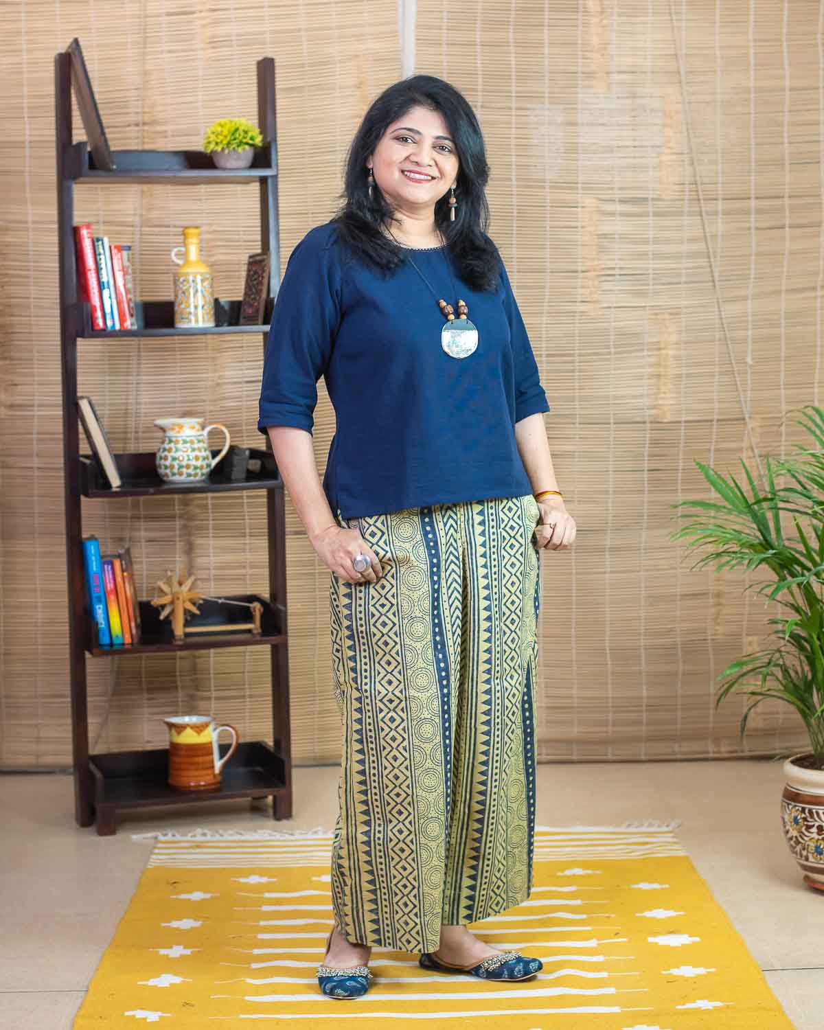 Signature cotton slub hand block printed trouser