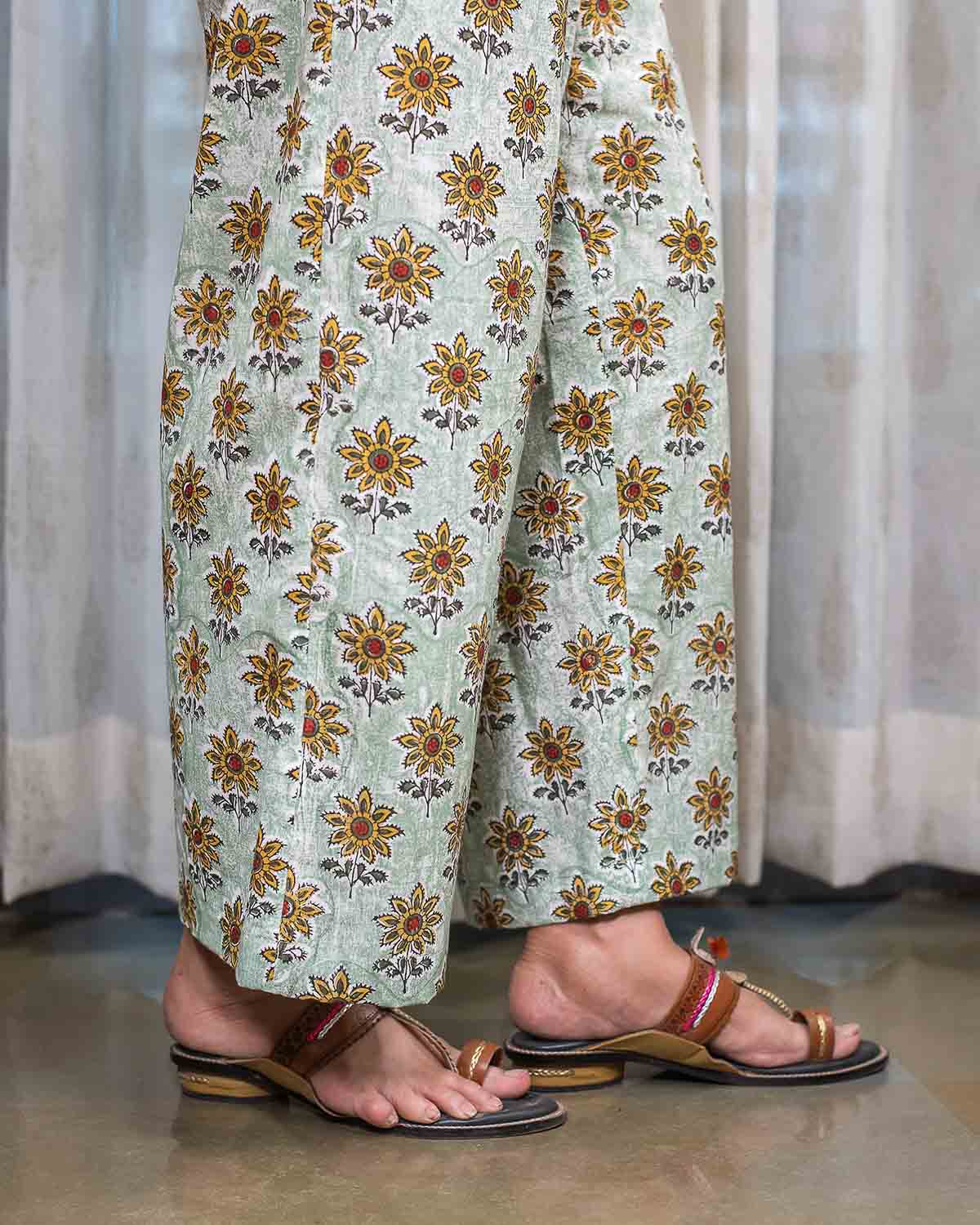 Light green Slub cotton Pallazzo