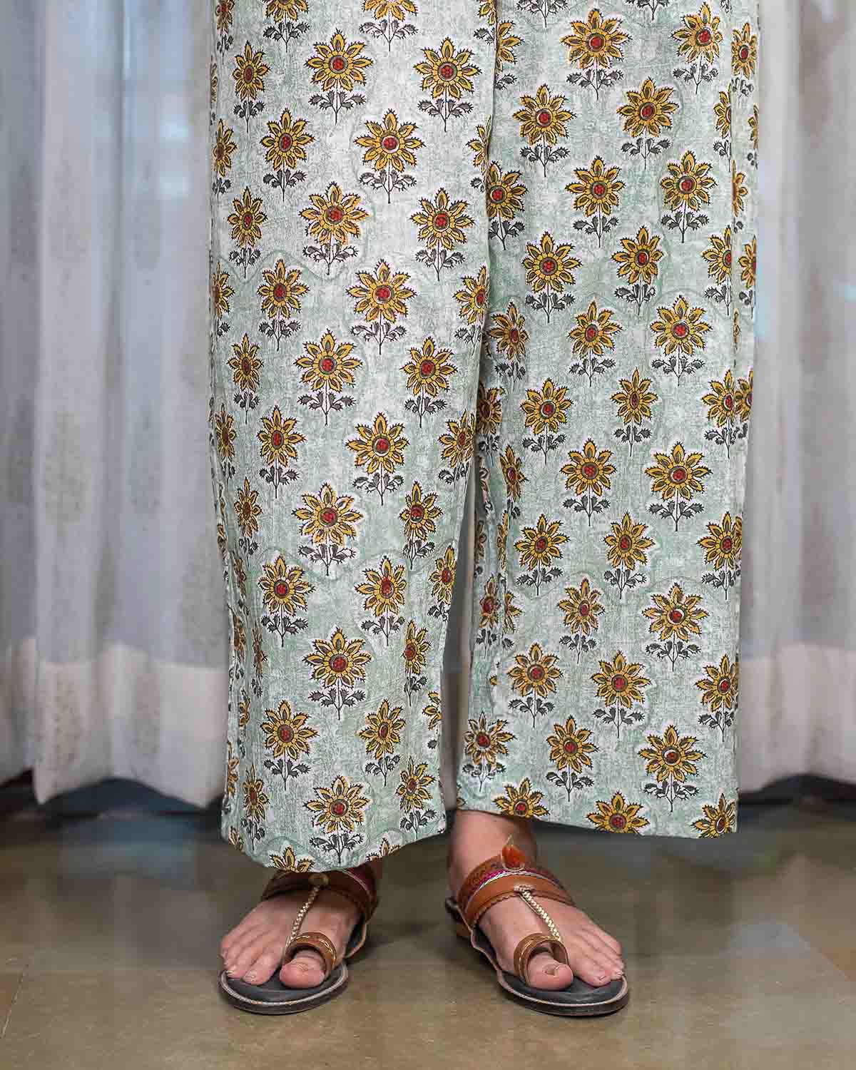 Light green Slub cotton Pallazzo