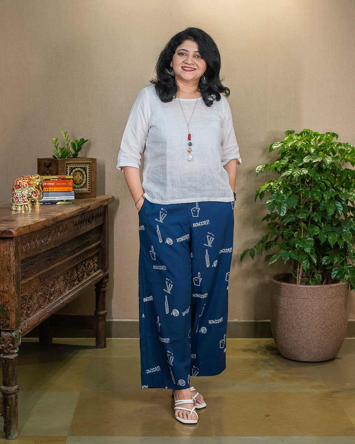 Signature Cricket print Indigo trouser