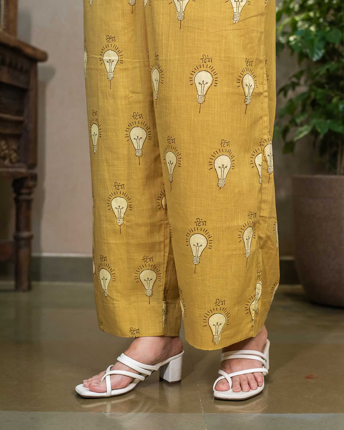 Signature Ting print Mustard trouser