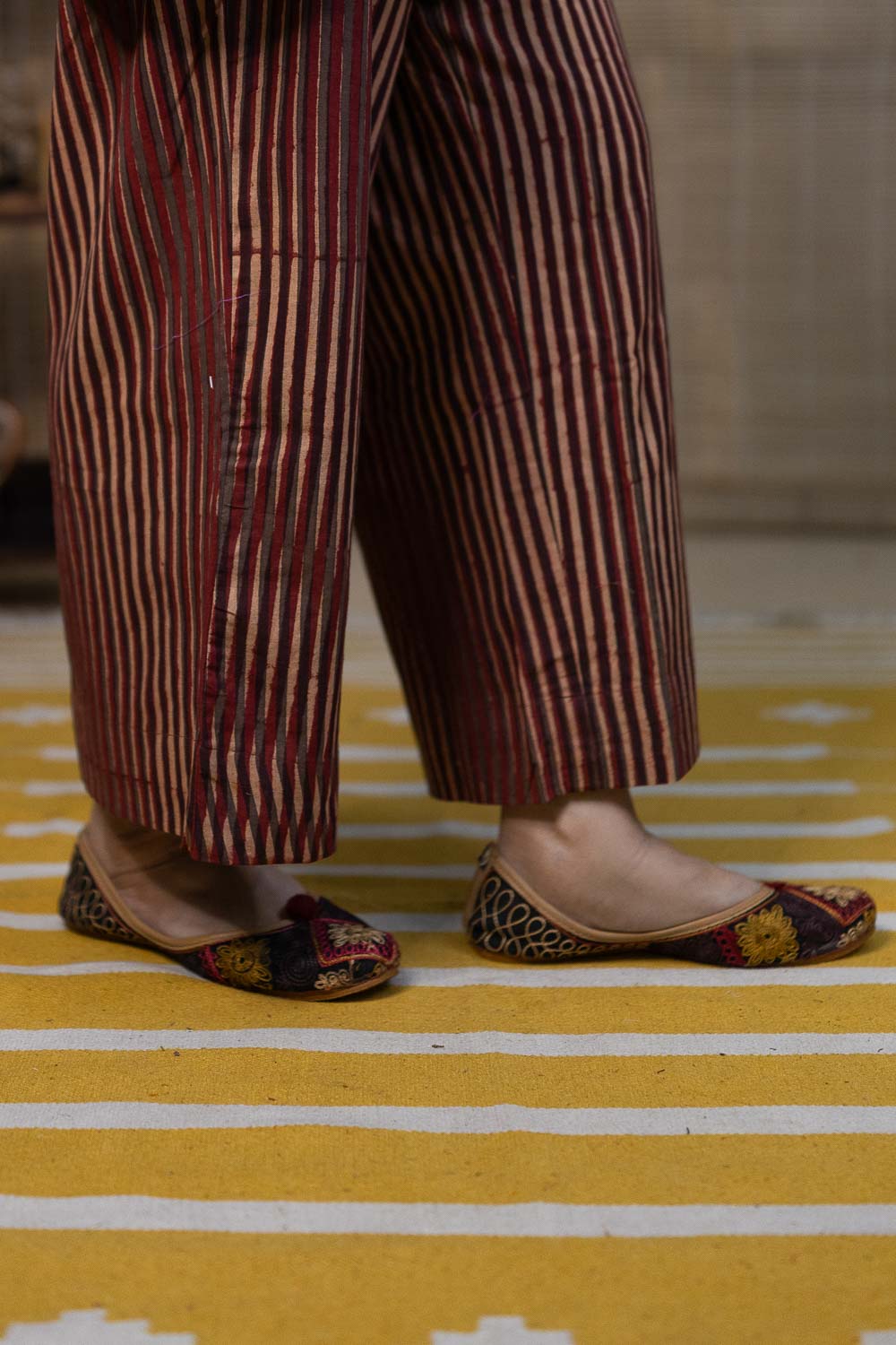 Maroon Striped Ajrakh cotton Palazzo