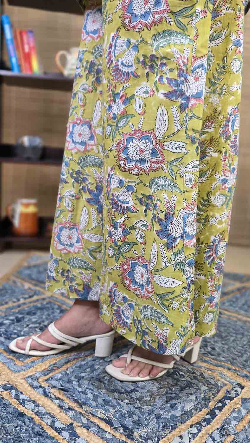 Floral hand block printed cotton slub Pallazzo