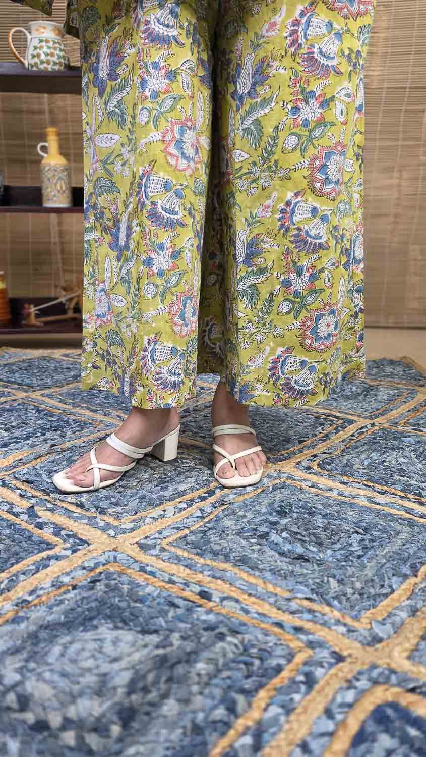 Floral hand block printed cotton slub Pallazzo