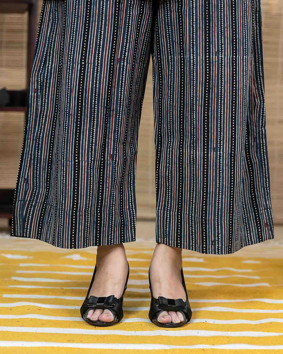 multicolor Ajrakh Striped Pallazzo
