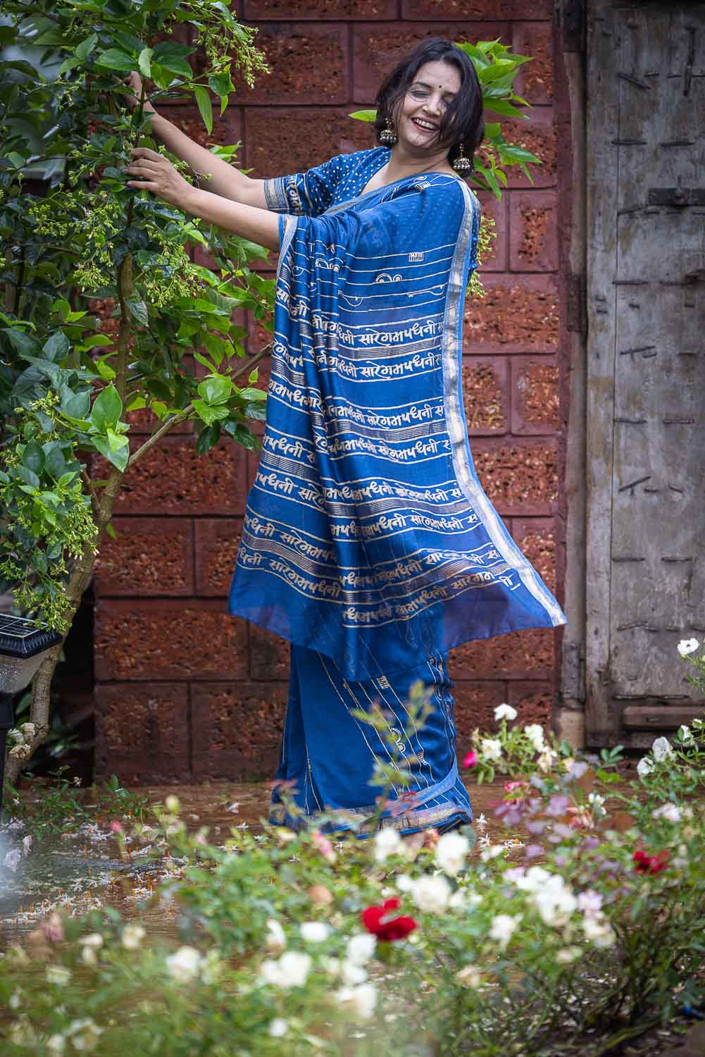 Bandish Chanderi blue Saree