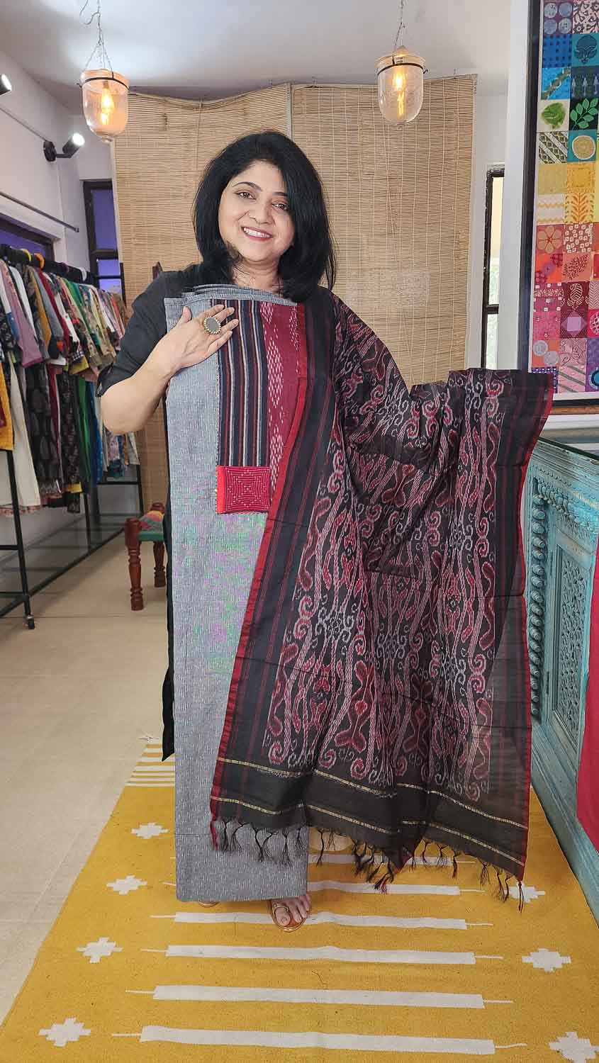 Maroon Black Exclusive Ikkat Top dupatta