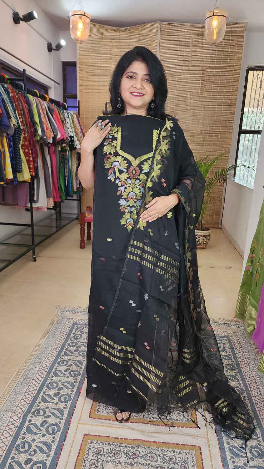 Muslin Jamdani top dupatta Black