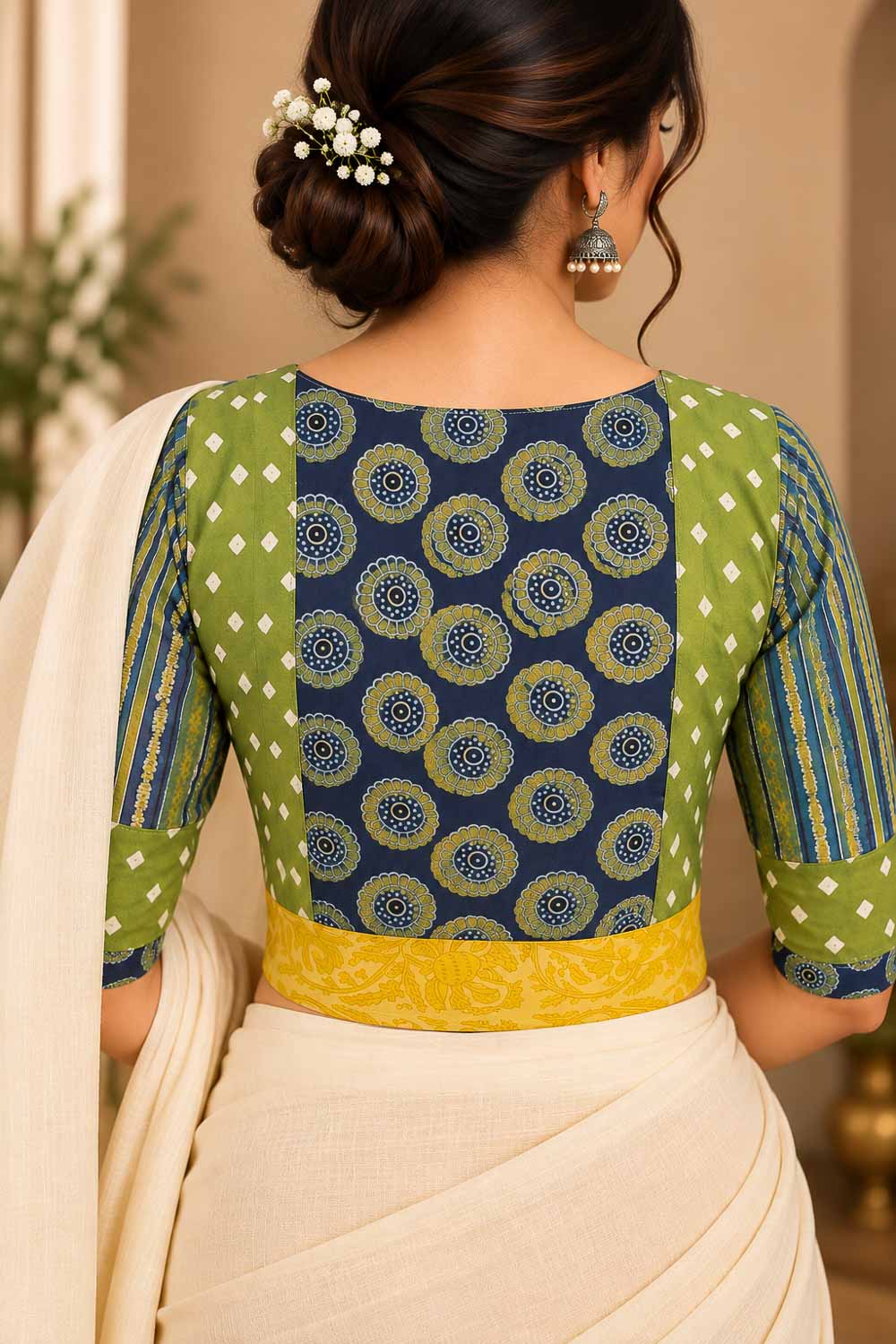 Ajrakh Bandhej Ready to stich Blouse/Cropped Top