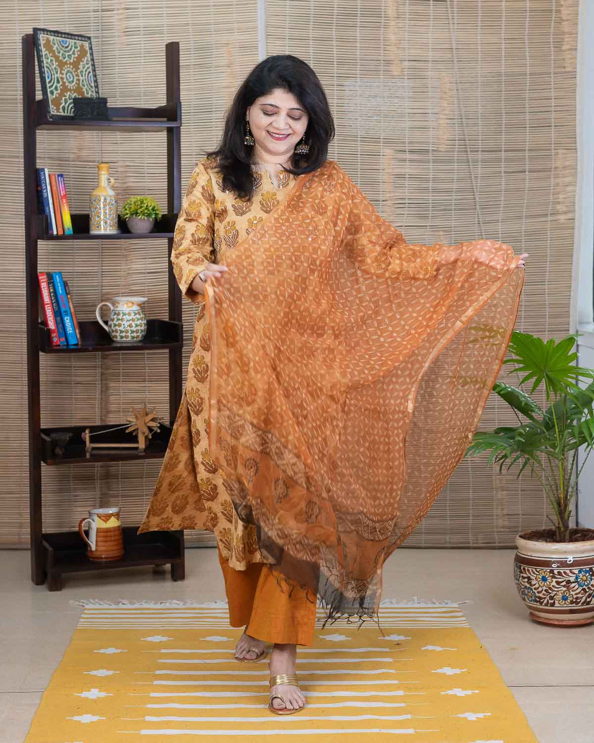 Light Orange Kota Doria Signature dupatta