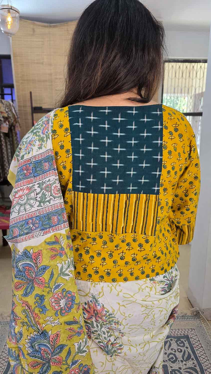 Ajrakh Ikkat Ready to stich Blouse/Cropped Top