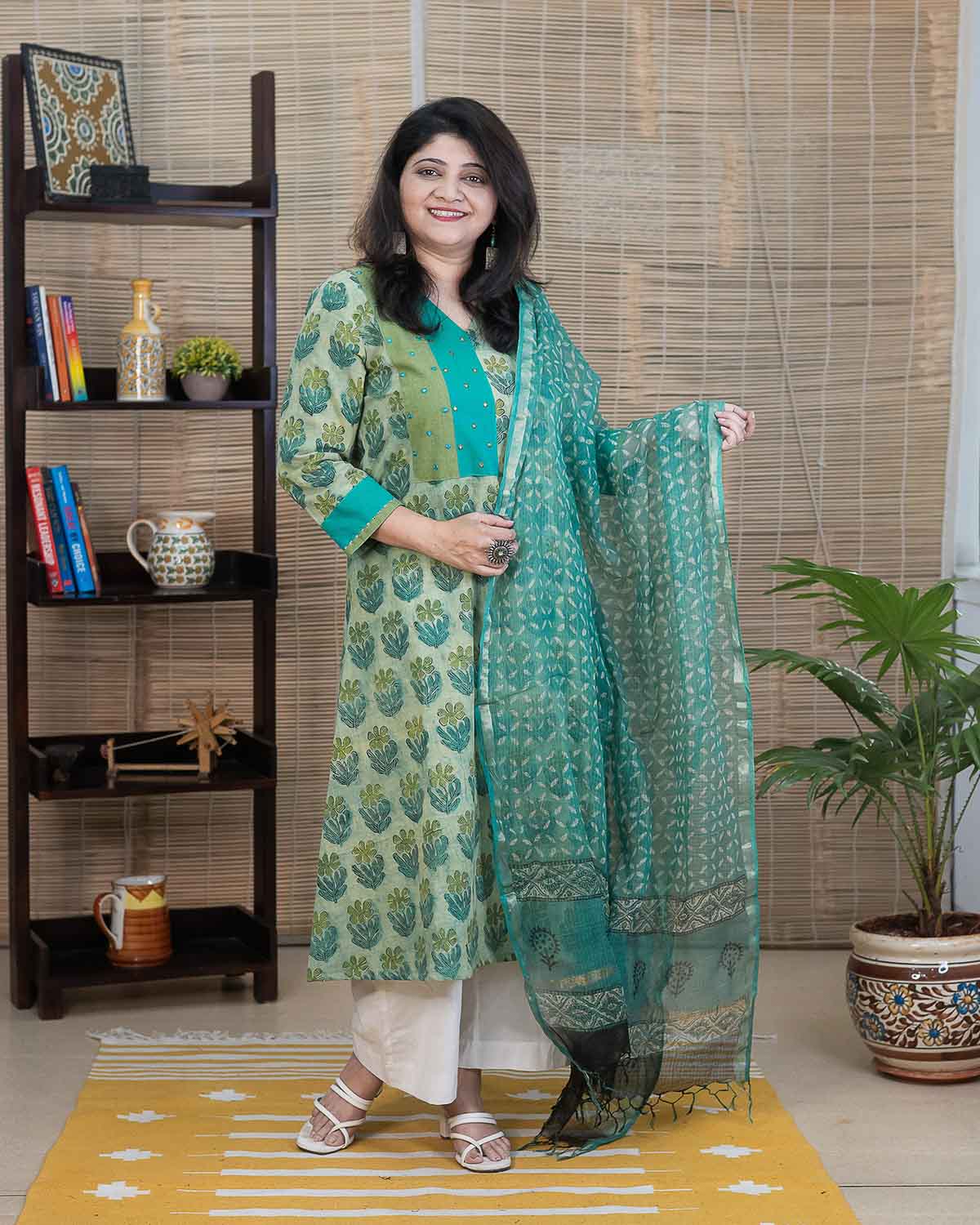 Rama green Kota Doria Signature dupatta