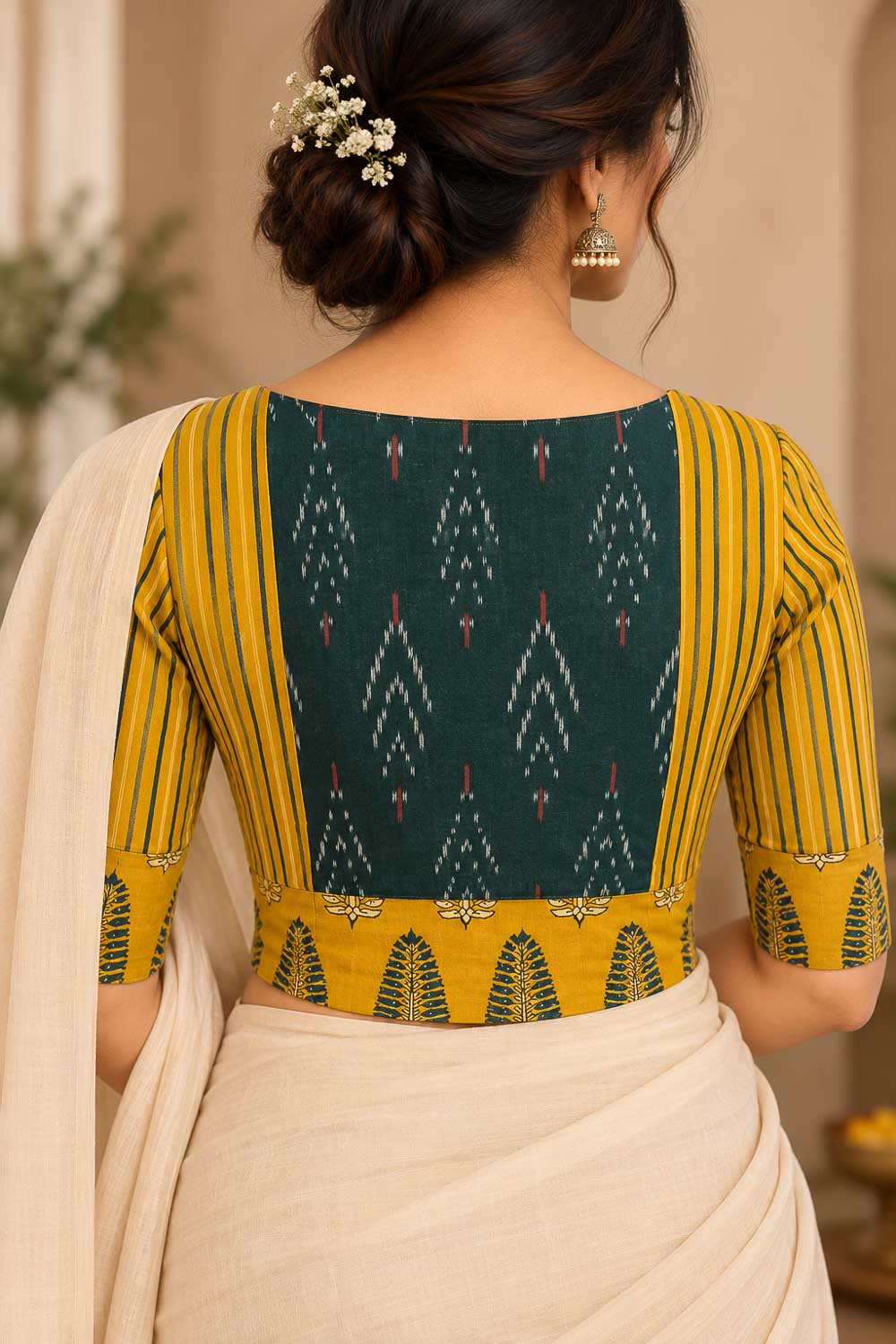 Ajrakh yellow with green ikkat