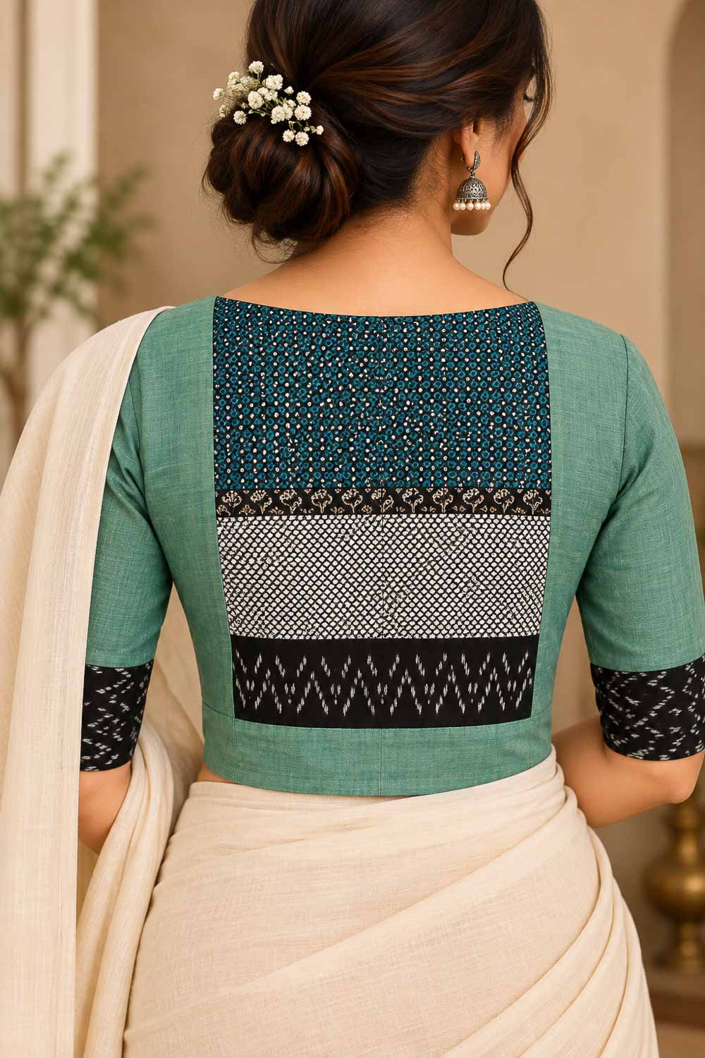 Sea green, Ikkat & Khan pattern