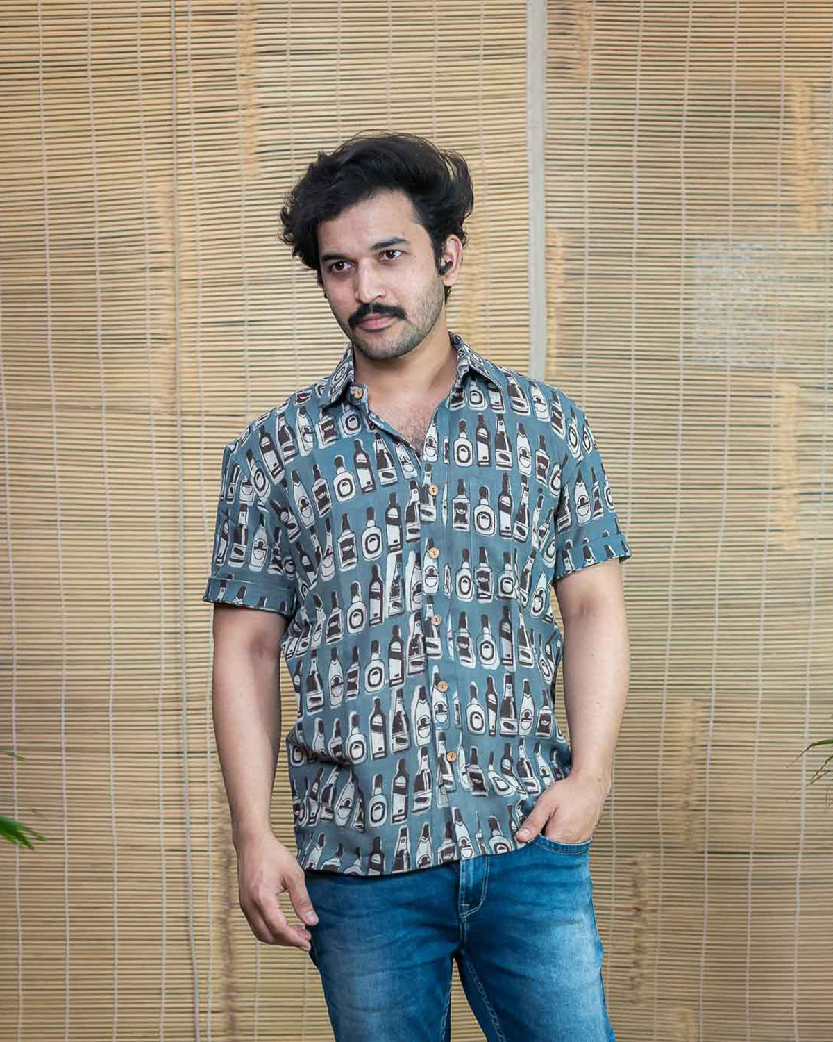 Gray Bottles Print Shirt - Signature collection