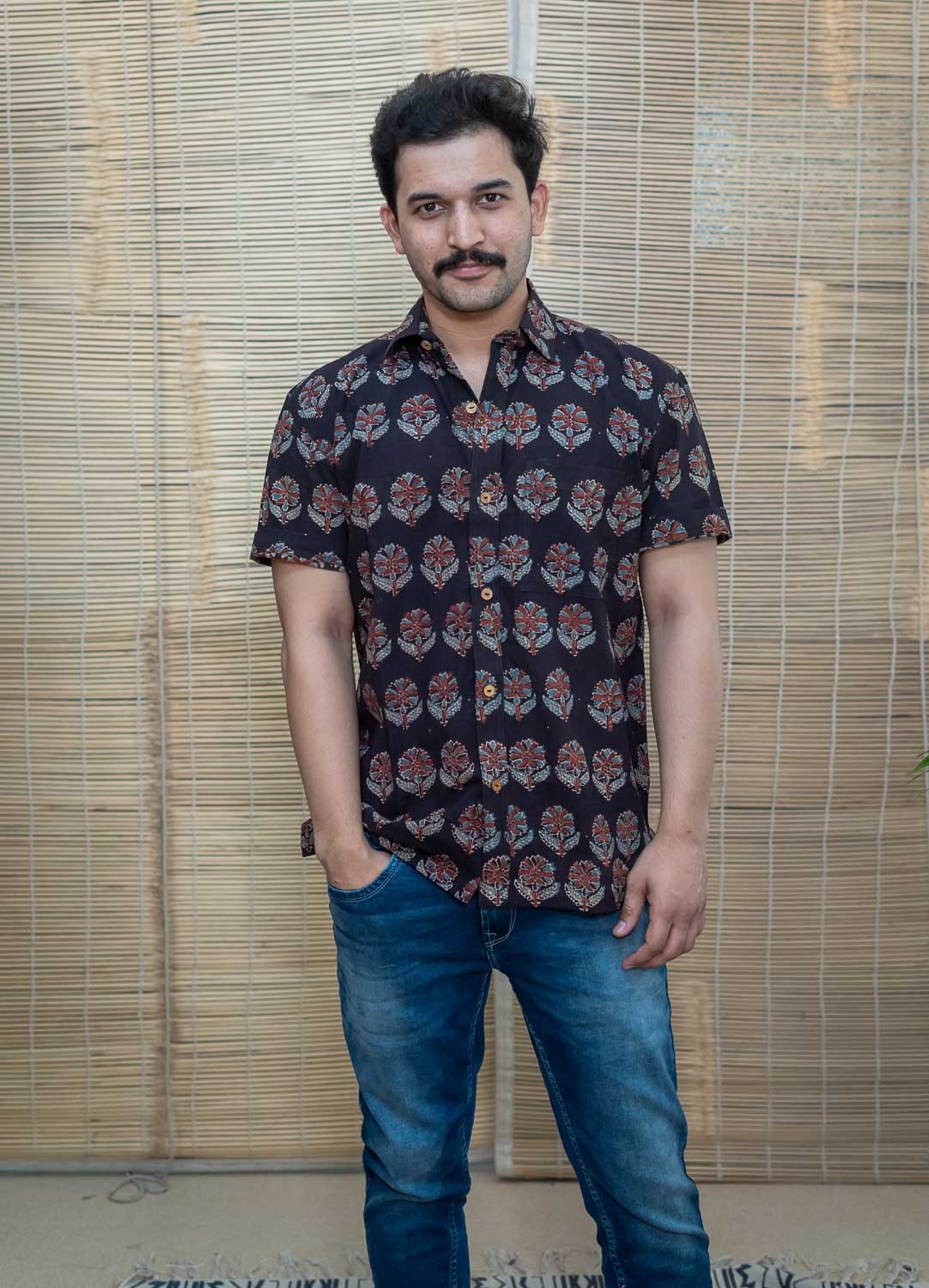 Black Ajrakh Cotton Shirt