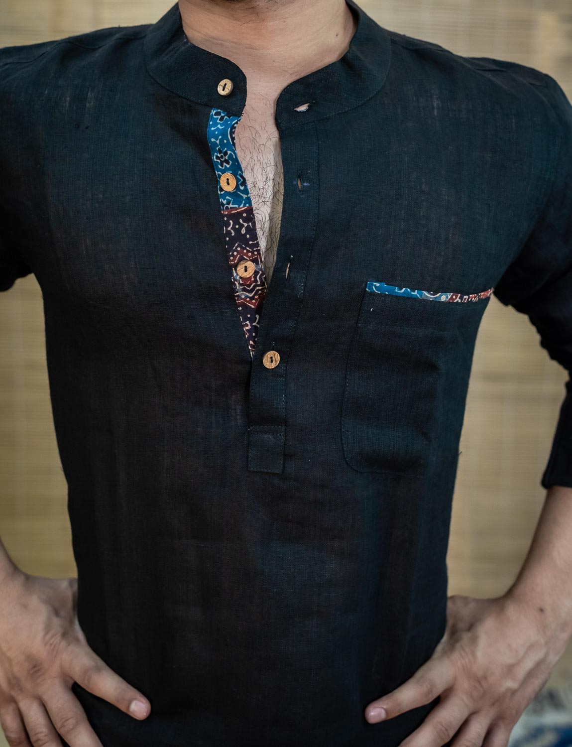 Black Linen Short Kurta