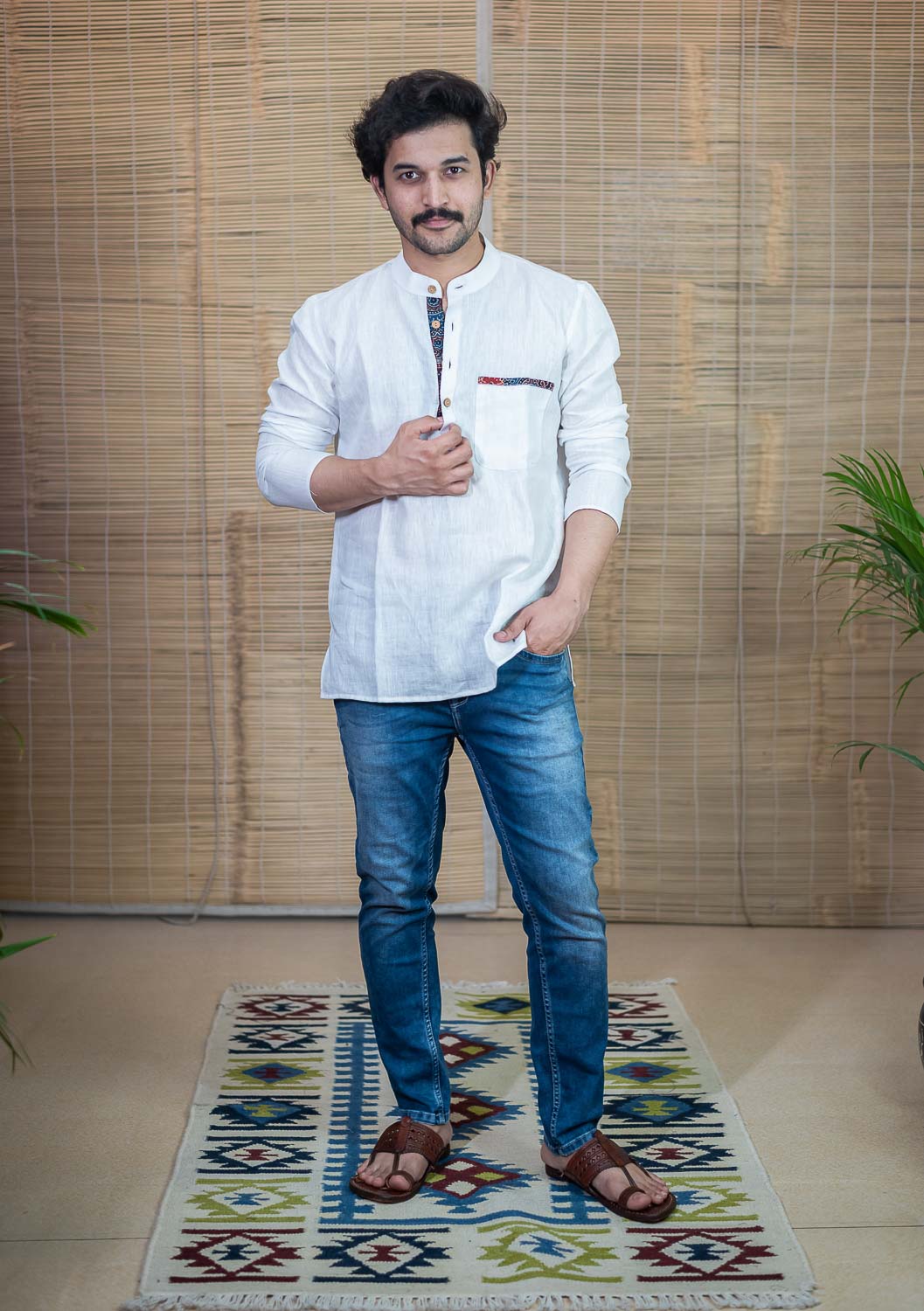 White Linen Short Kurta