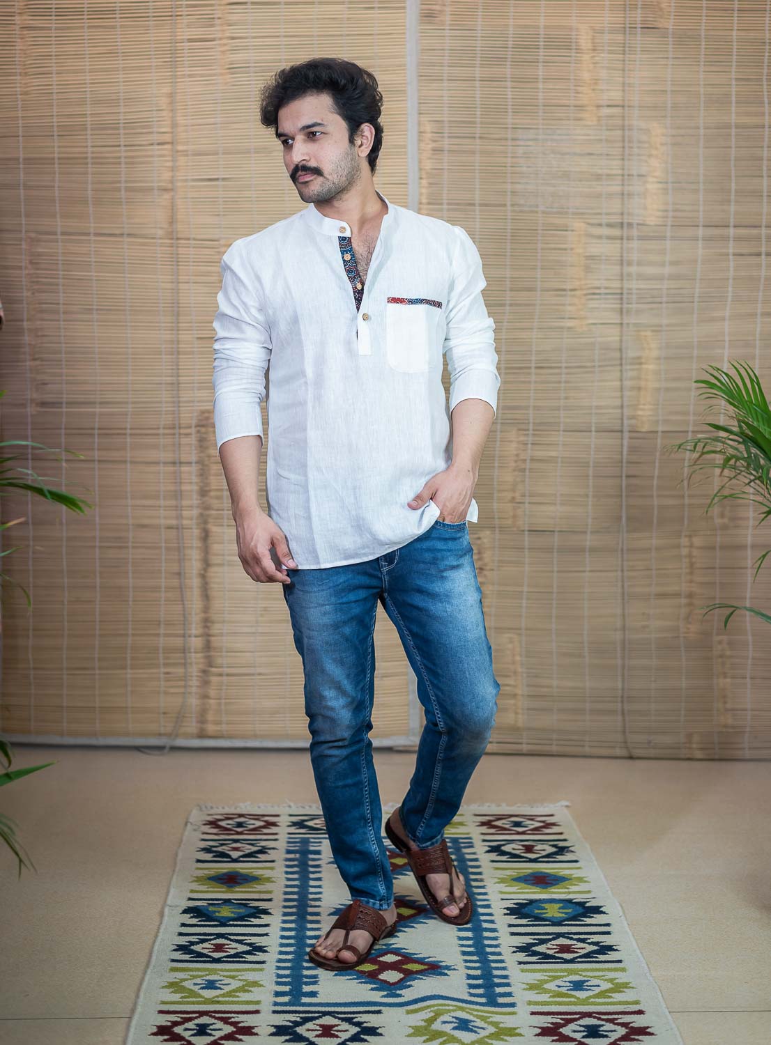 White Linen Short Kurta