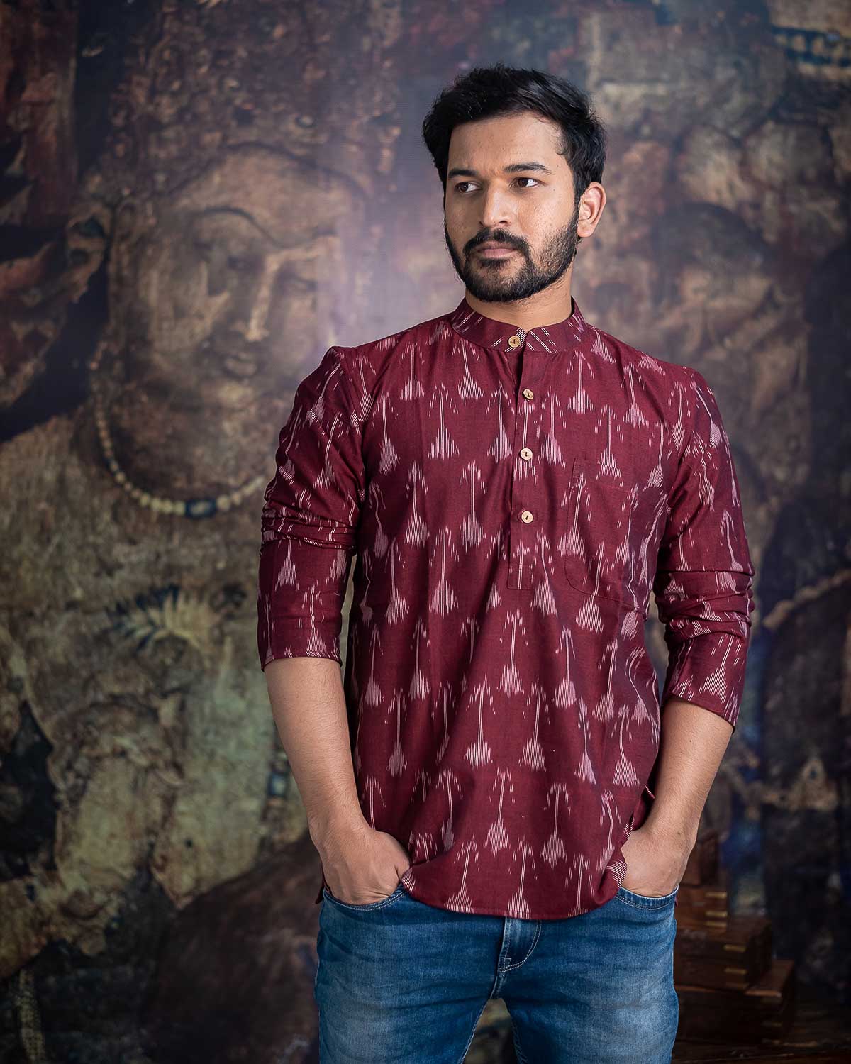 Maroon Exclusive Ikkat Short Kurta