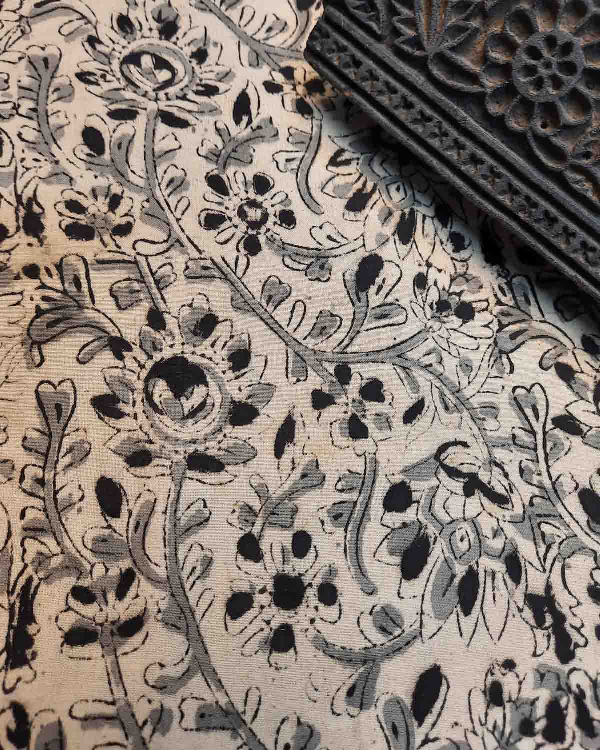 Cream-Black Kalamkari Fabric