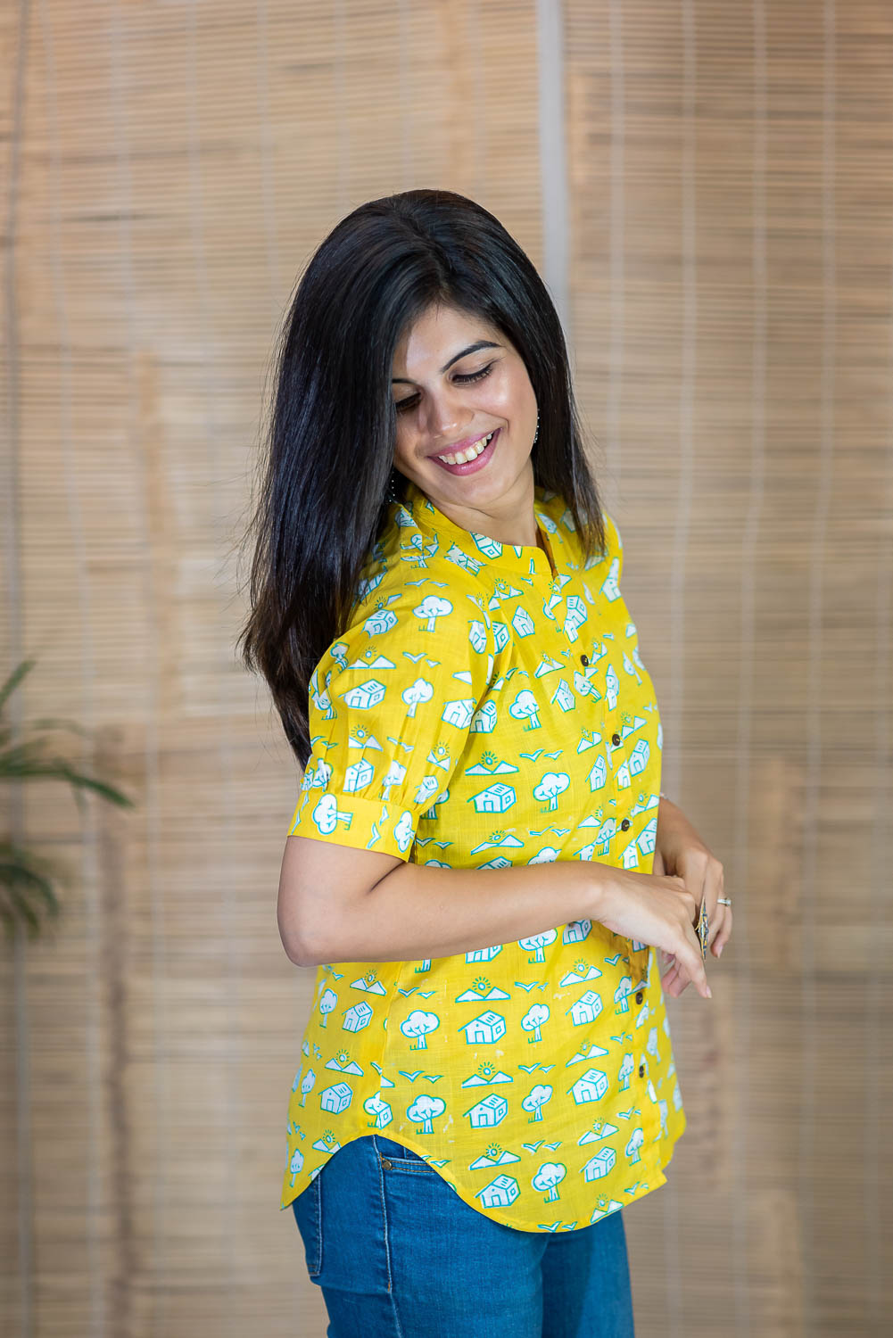 Yellow Bachpan print short kurta