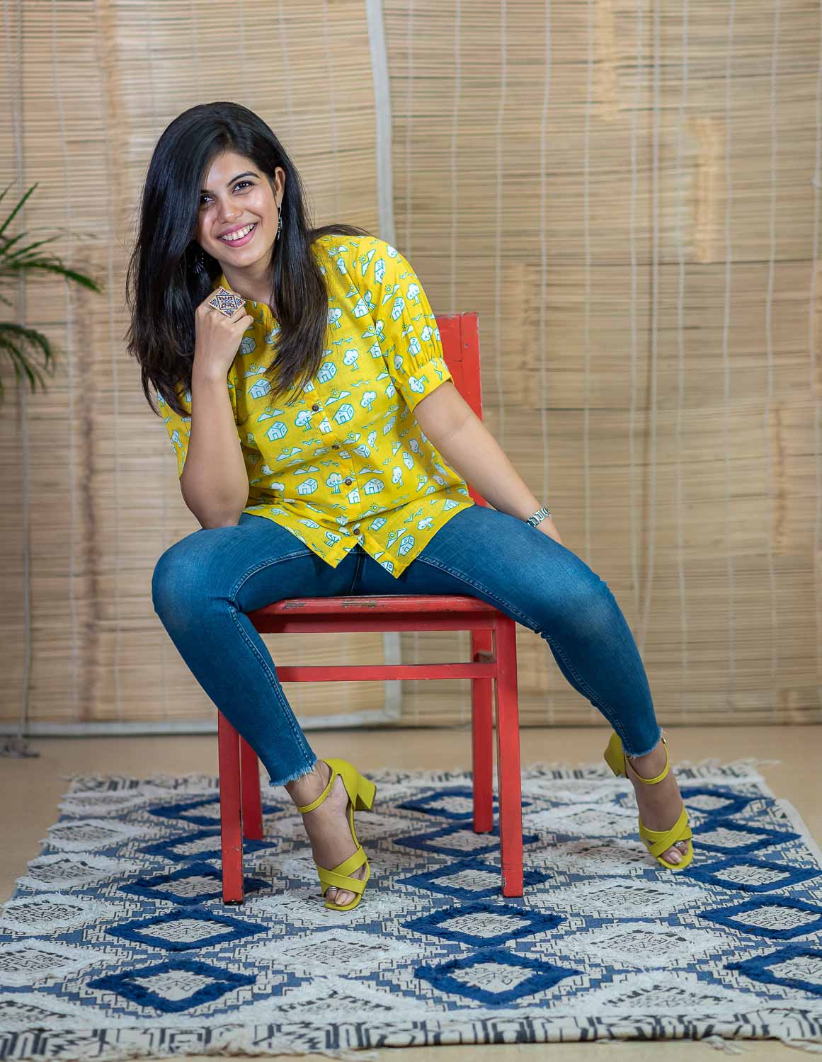 Yellow Bachpan print short kurta