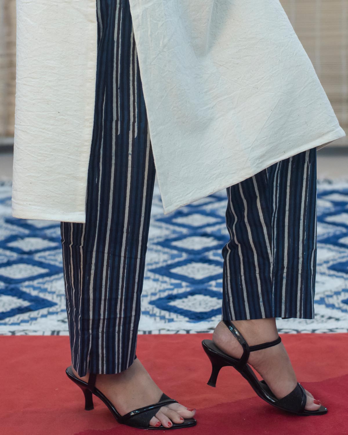 Indigo Striped Cotton Trouser