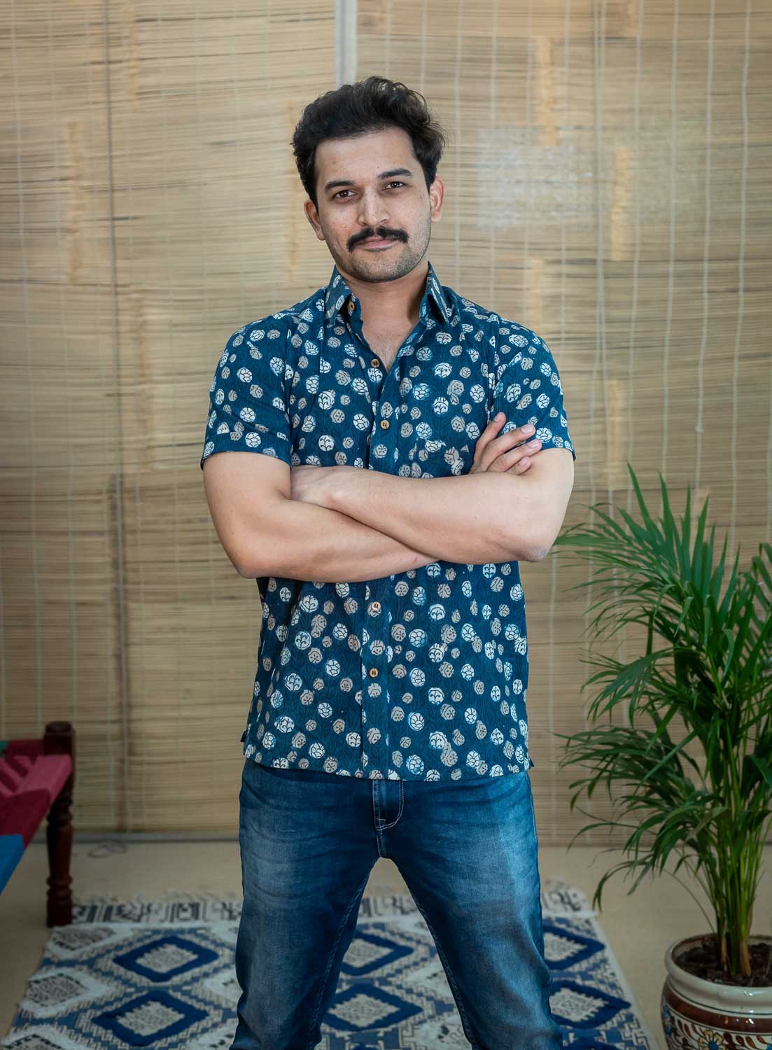 Indigo Hand Block Printed Cotton Shirt
