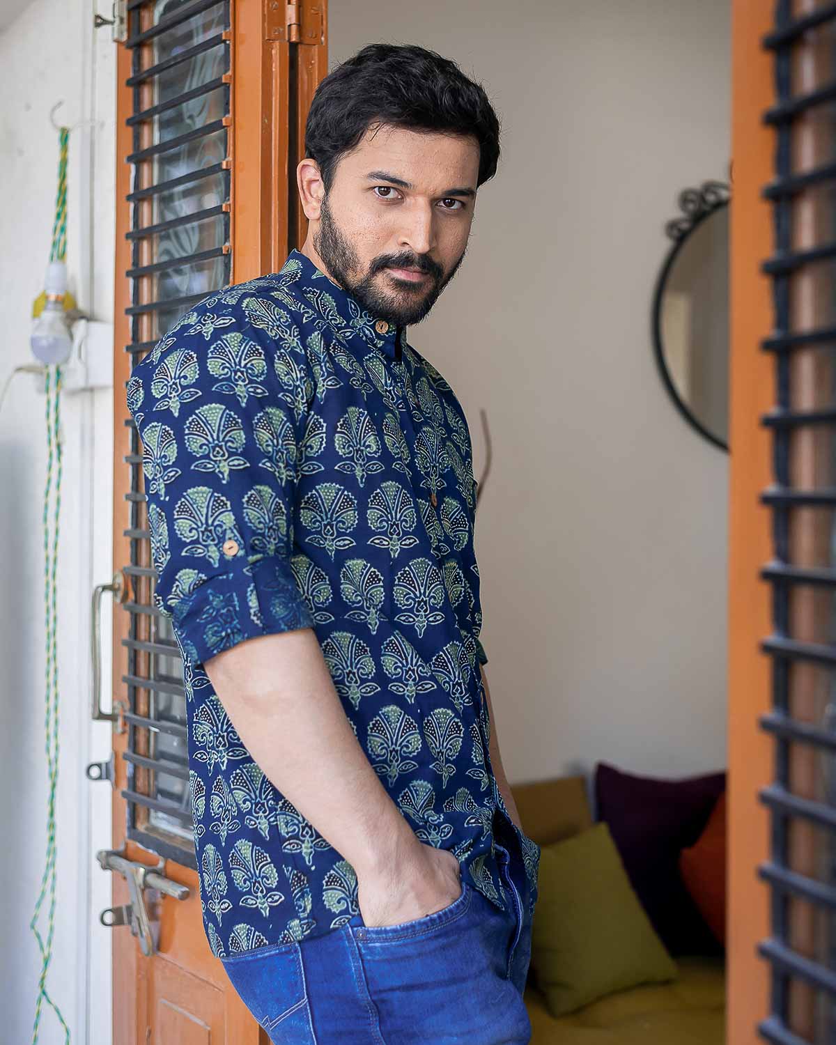 Blue Ajrakh full sleeves Cotton Shirt