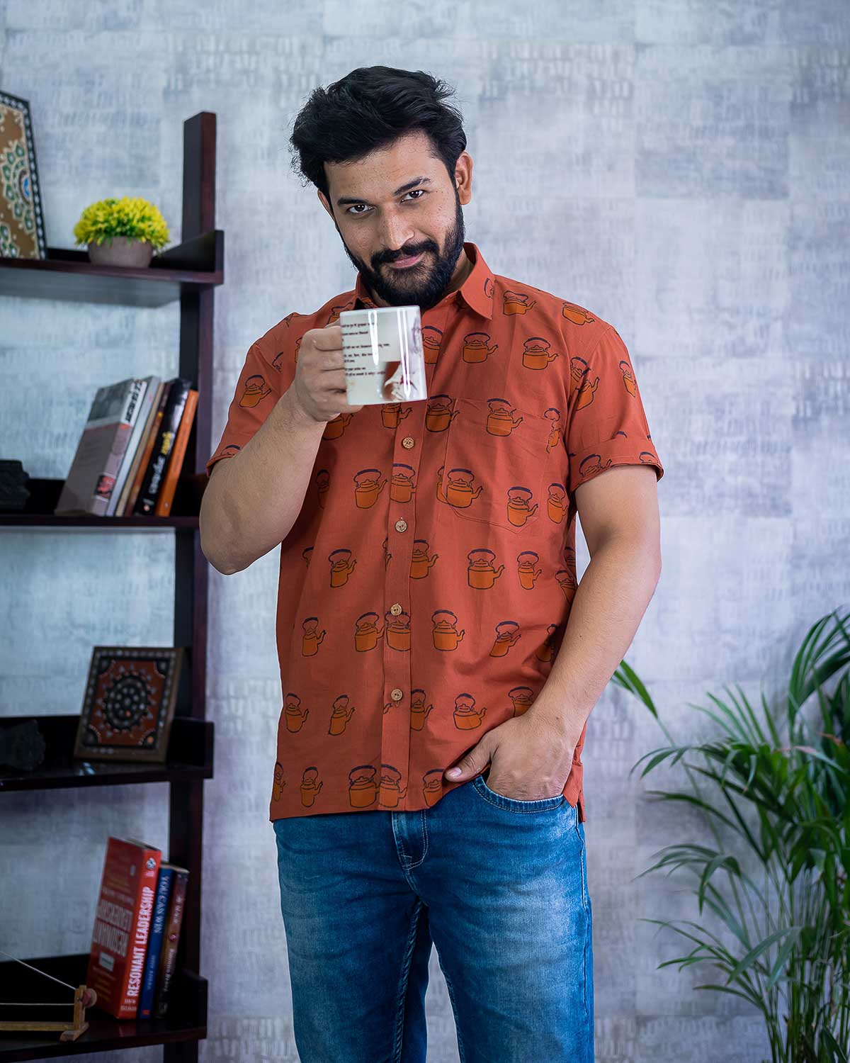 Chai Kettle Print Shirt Signature Collection – Rust