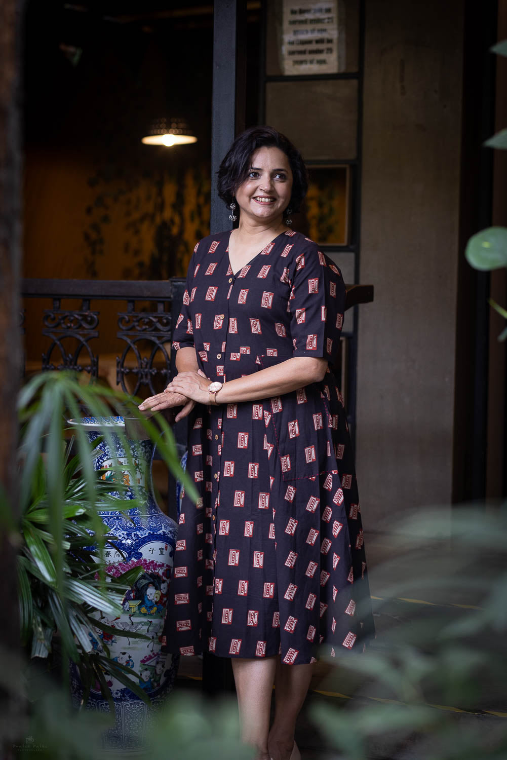 Black Cassette signature print One Pc Dress cum Kurta