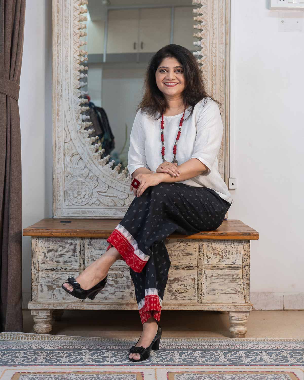 Black and Red border Exclusive Ikkat Palazzo/ Pants