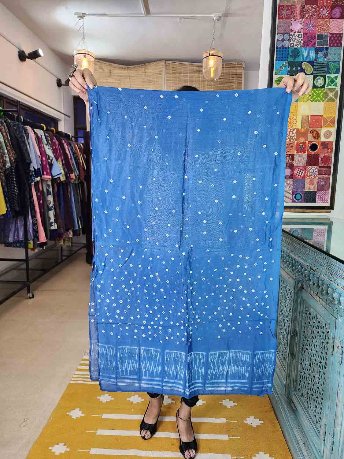 Blue Bandhej Shibori Chanderi scarf