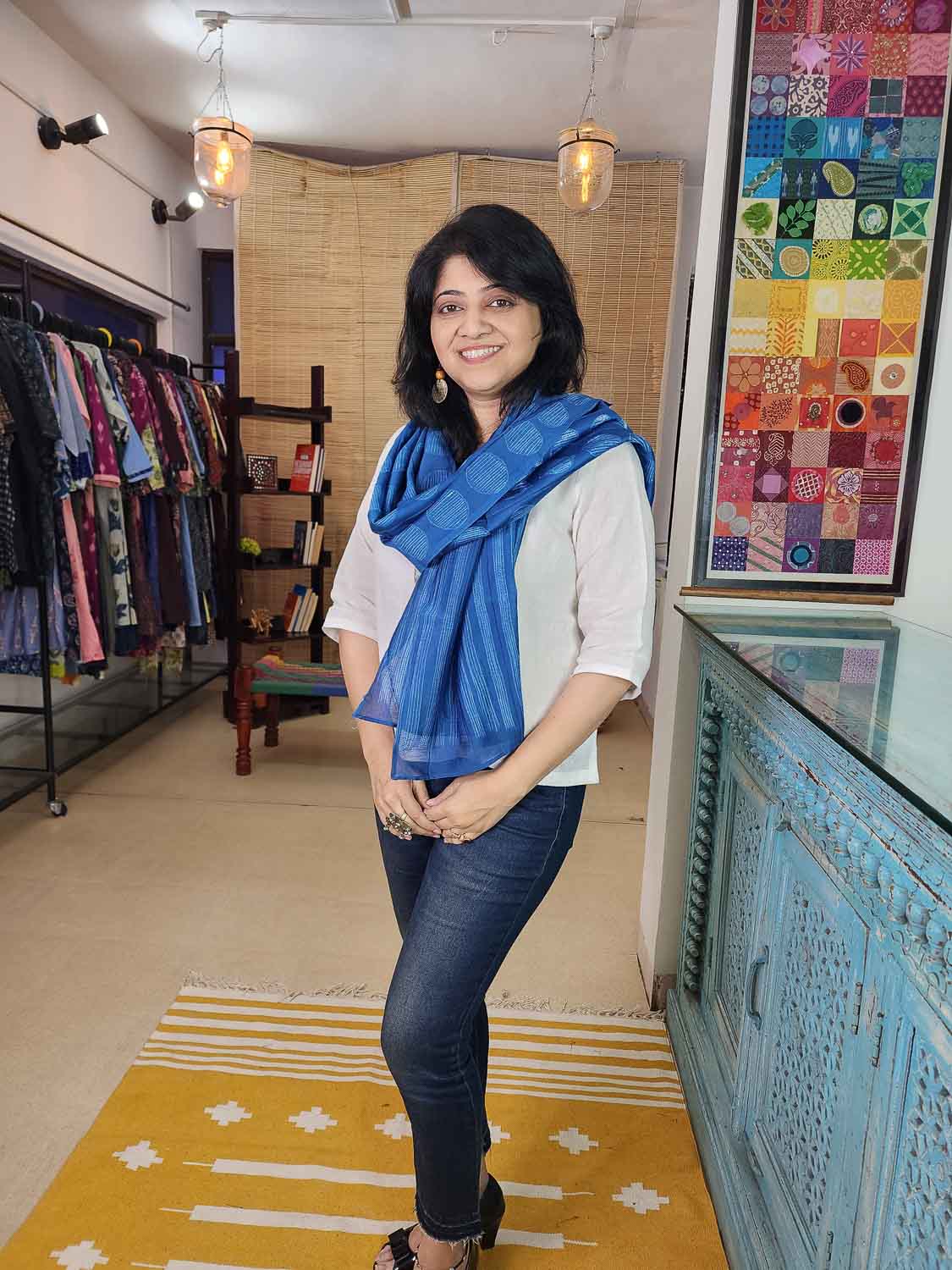 Blue Shibori Chanderi silk Scarf