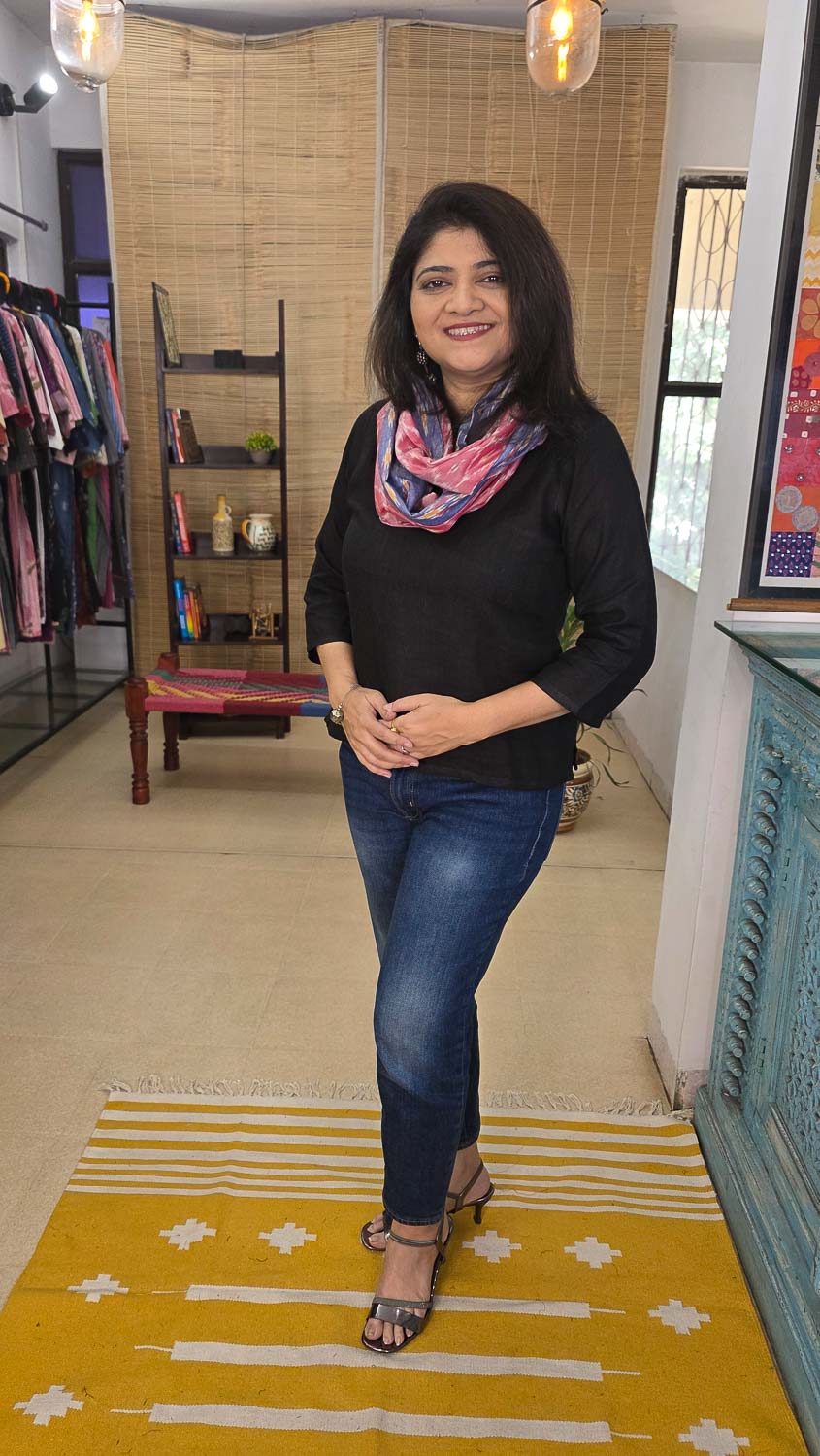 Pink Gray Ready to wear Scarves in silk Ikkat