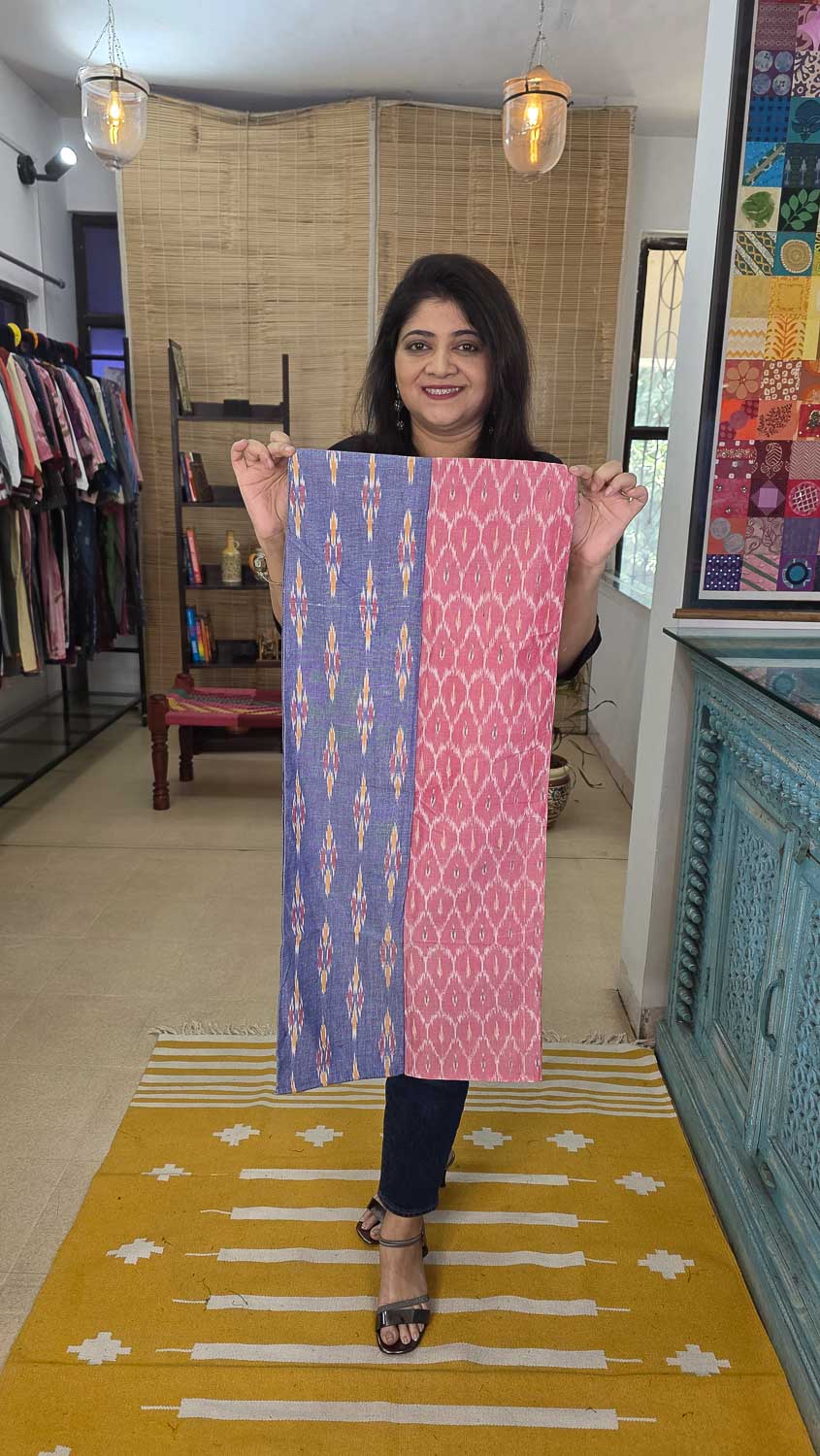 Pink Gray Ready to wear Scarves in silk Ikkat