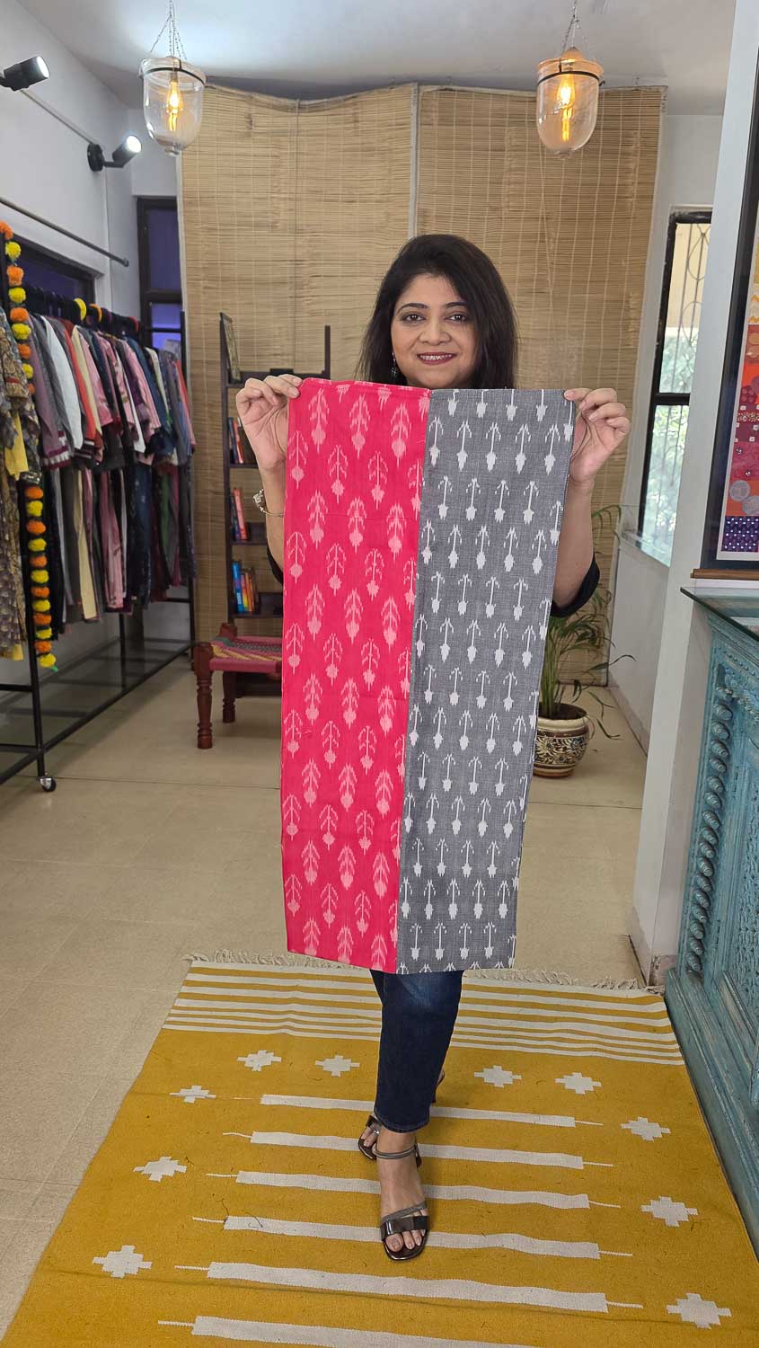 Pink Gray Ready to wear Scarves in silk Ikkat