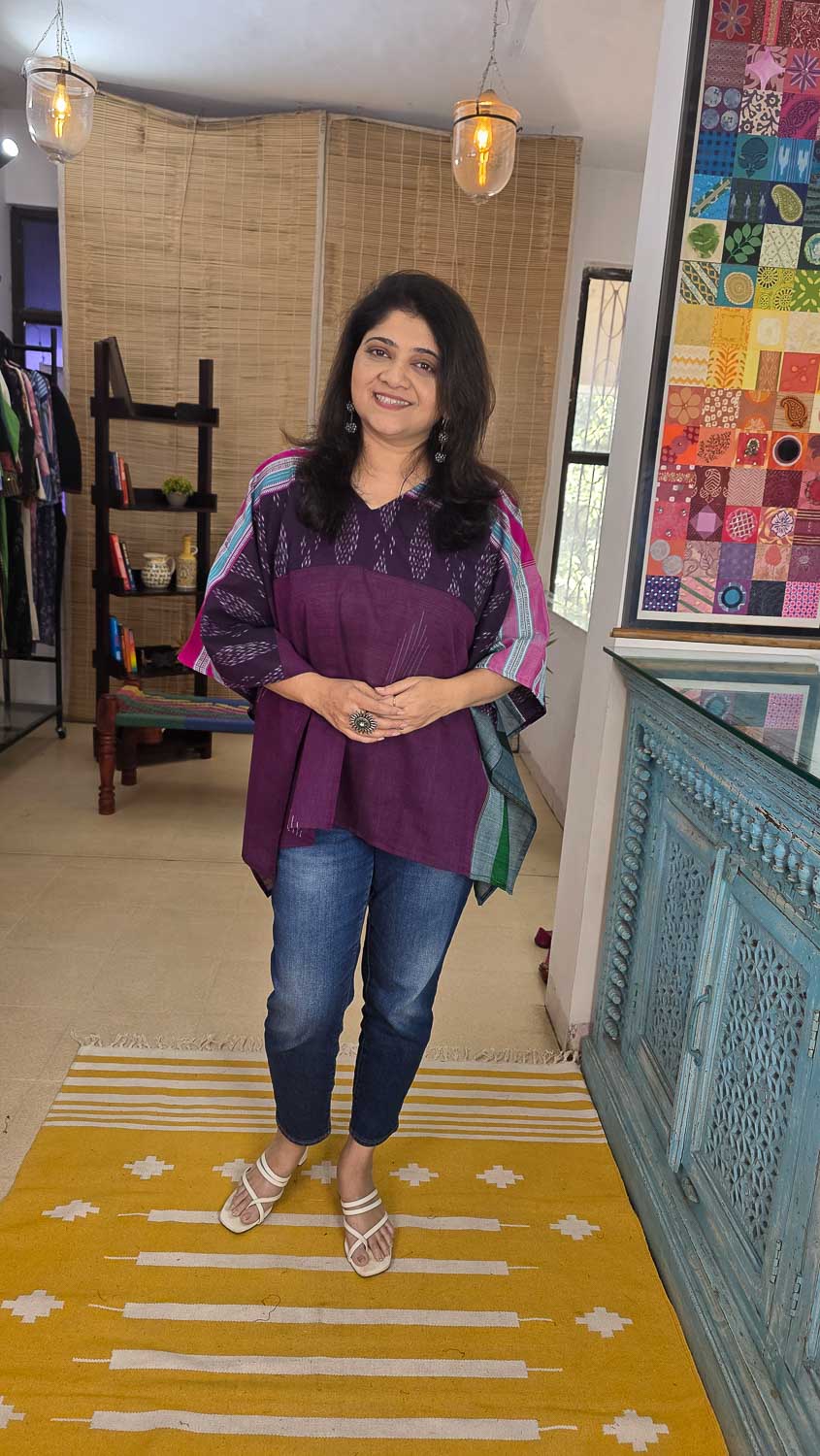 Designer short kaftan Purple pink green