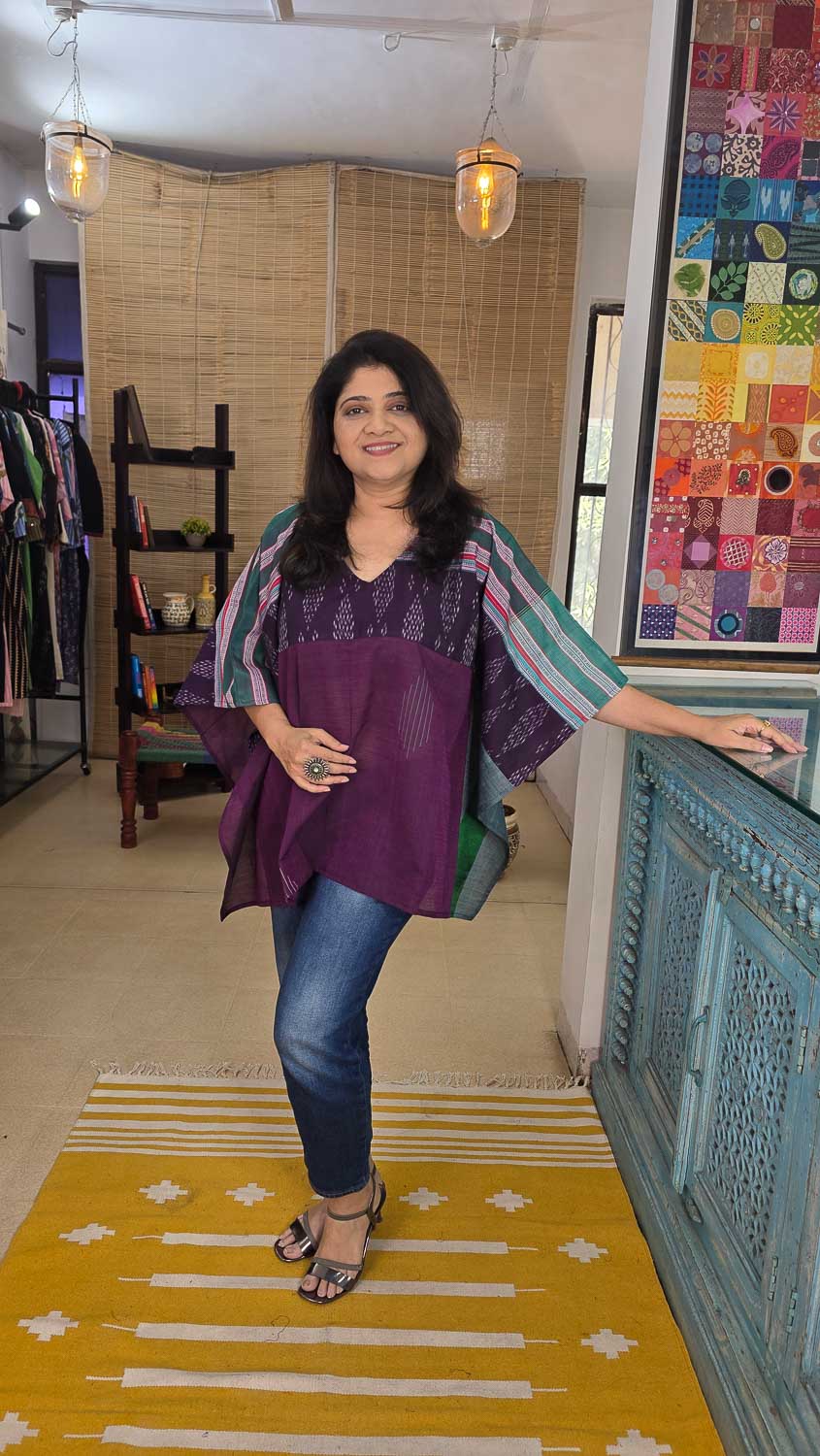 Designer short kaftan Purple green with green border