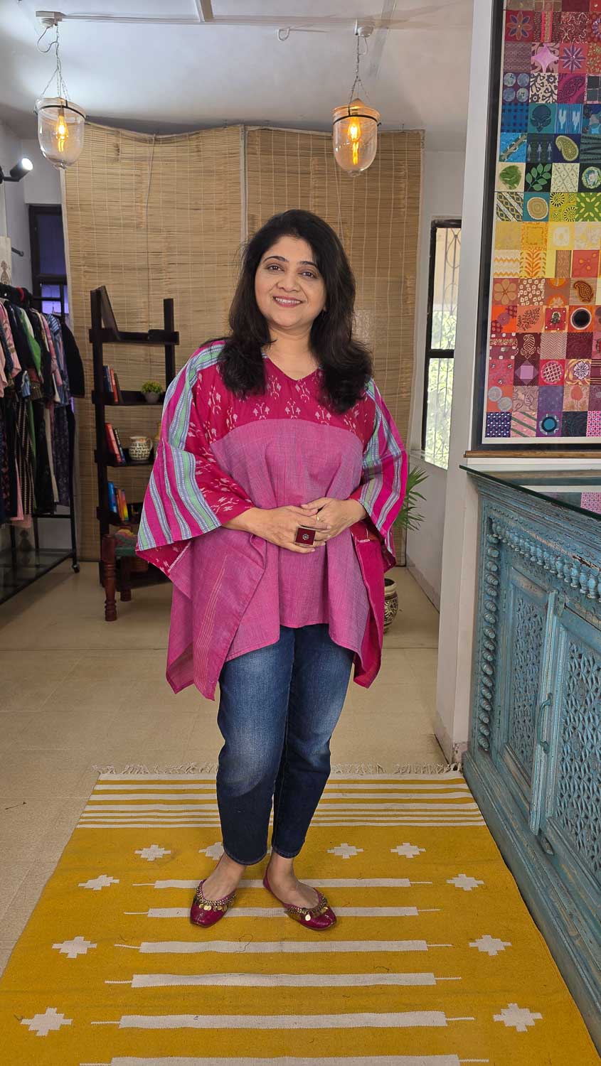 Designer short kaftan Pink with dark pink