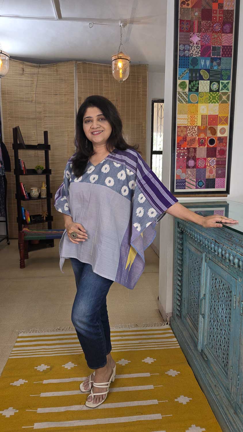 Designer short kaftan Gray/Blue purple