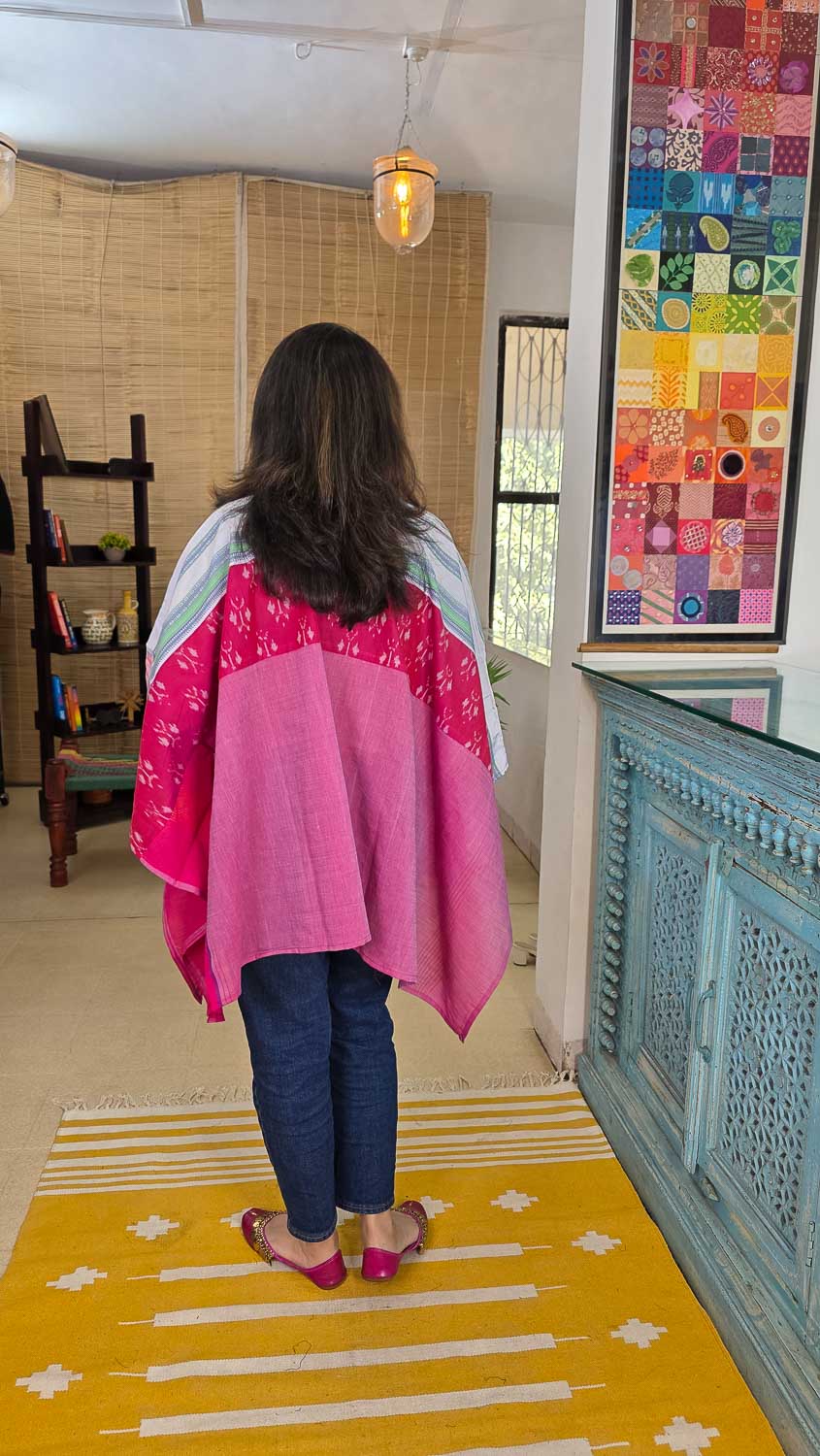 Designer short kaftan Pink with light gren