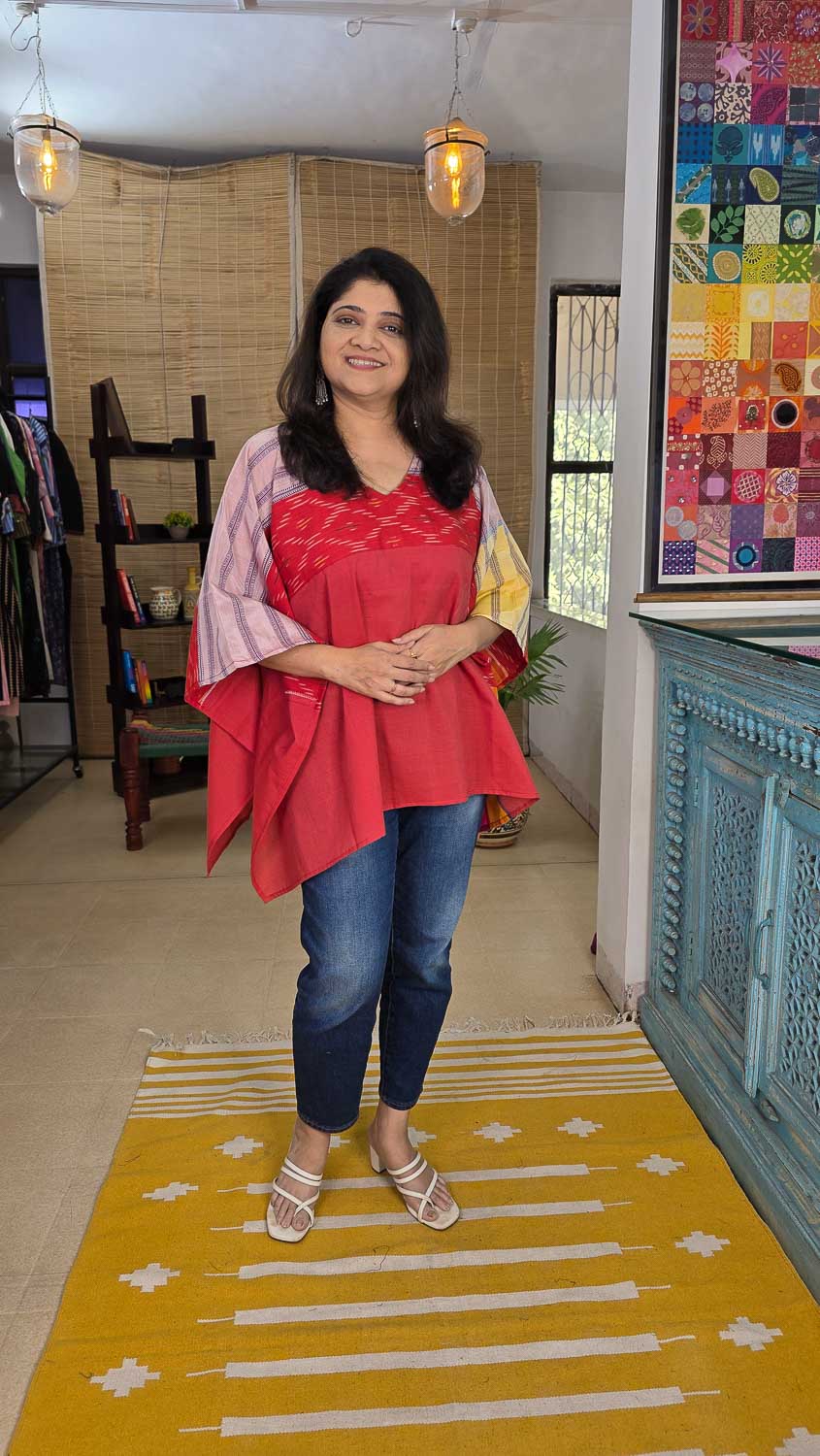 Designer short kaftan Orange red with light color border