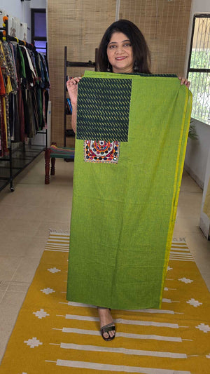 Handblock Printed Cotton Kurta Fabric Unstitched in Military Green — Rush Me Fashions Hand embroidered