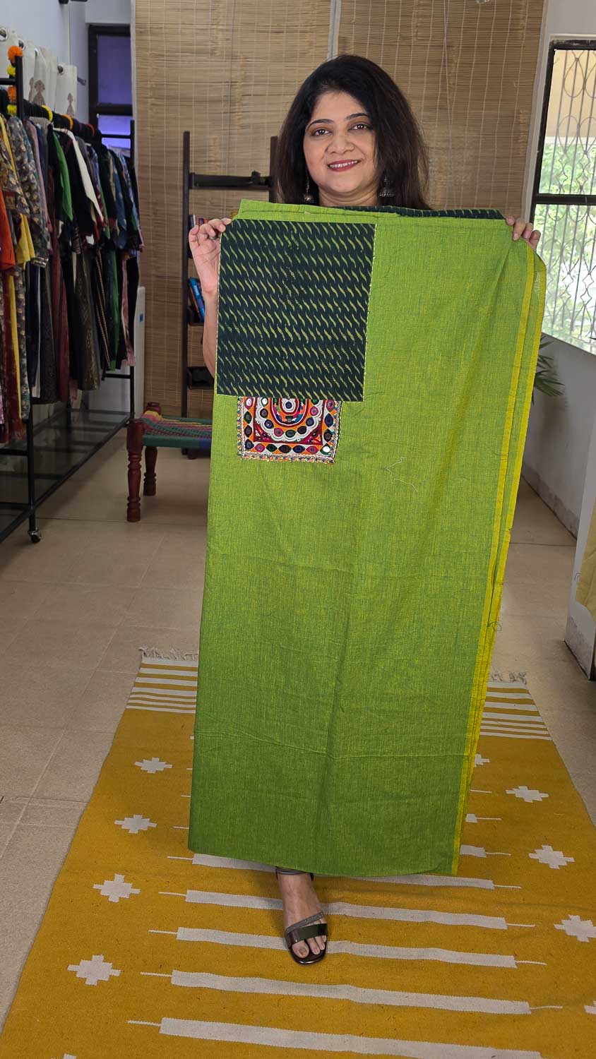 Handblock Printed Cotton Kurta Fabric Unstitched in Military Green — Rush Me Fashions Hand embroidered