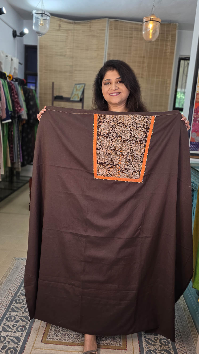 Brown with hand block kalamkari patchwork