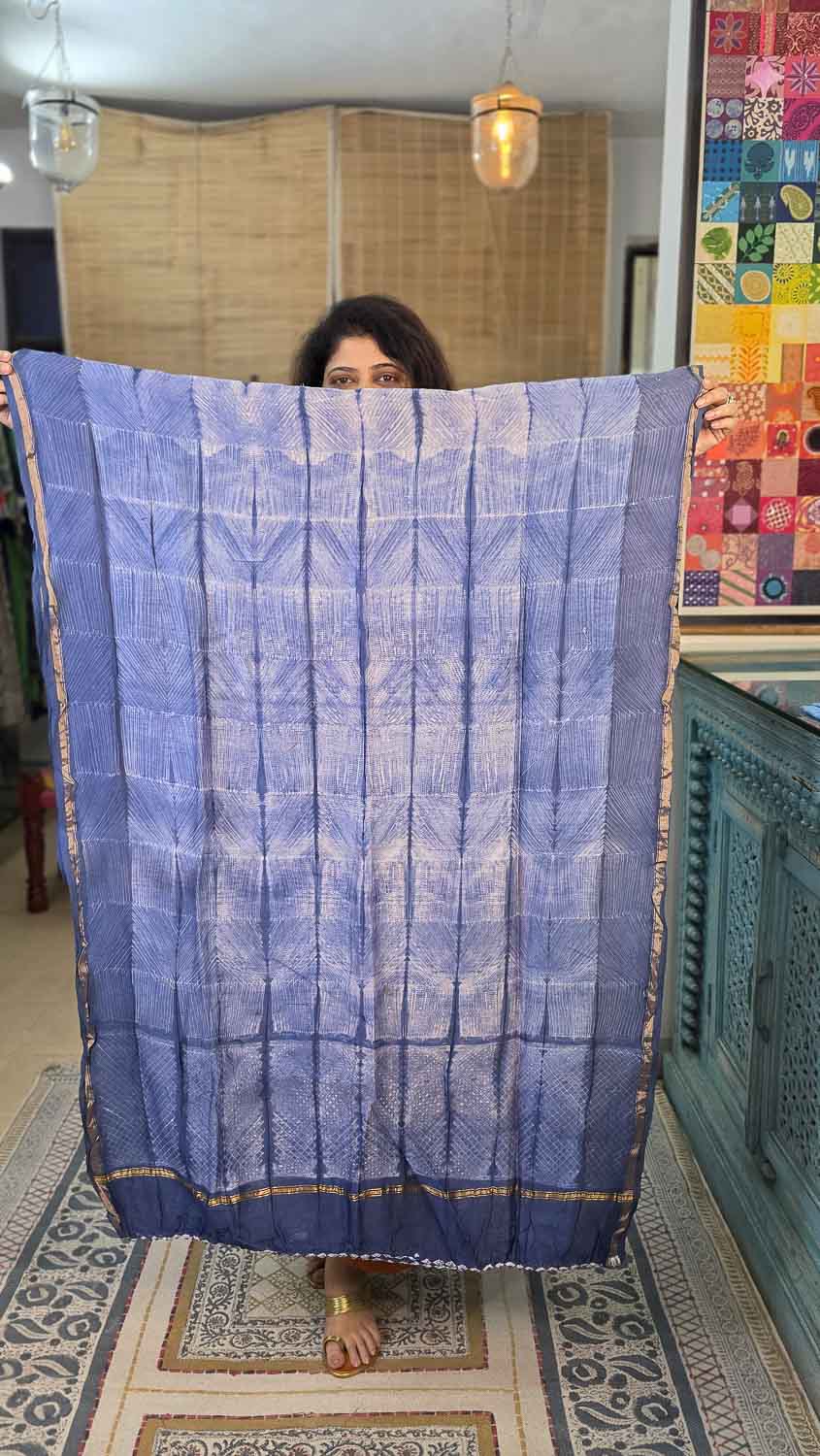 Shibori chanderi handblock dupatta with Kalamkari ikkat kurta fabric
