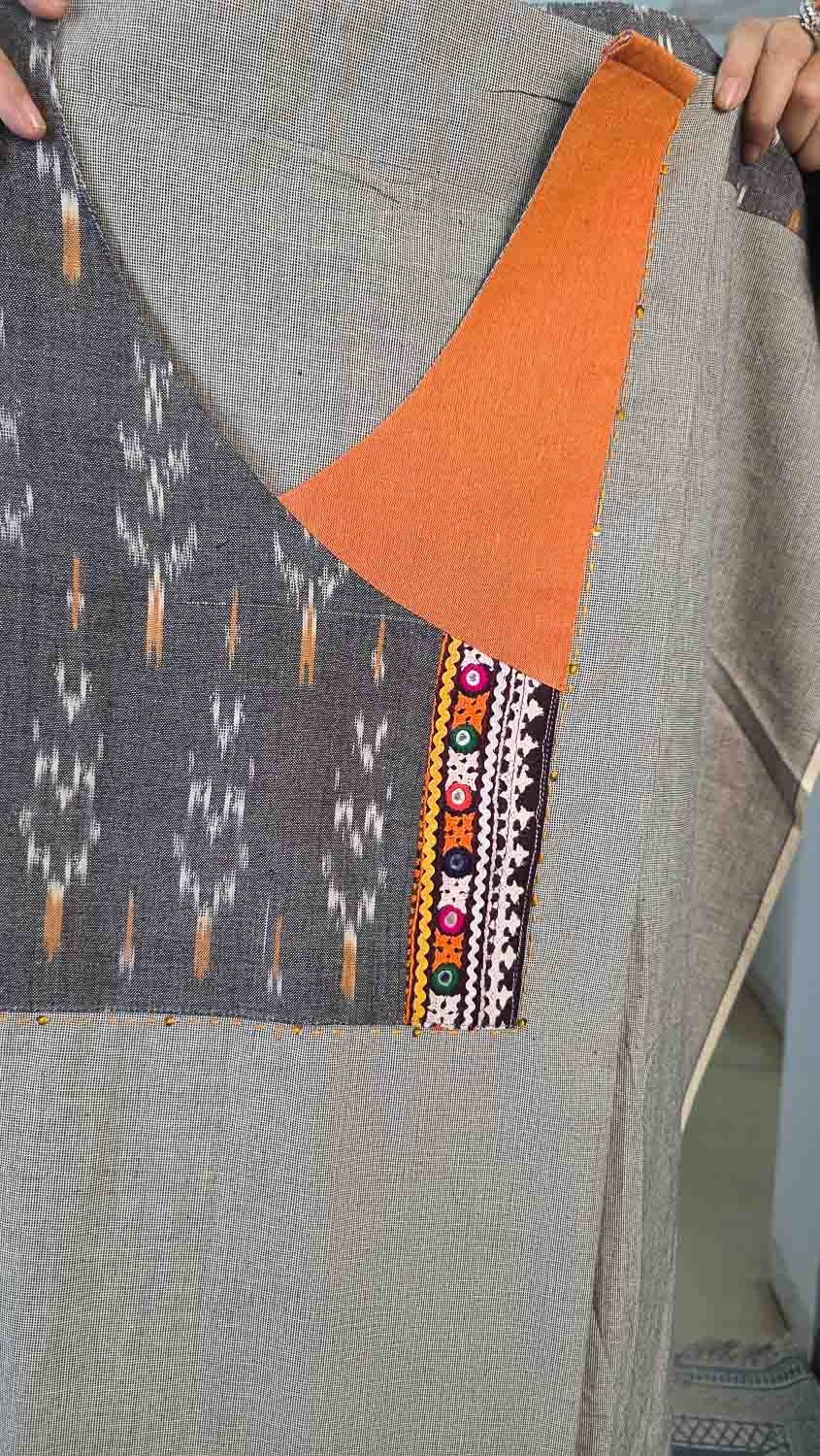 Gray with Exclusive ikkat & banjara patchwork